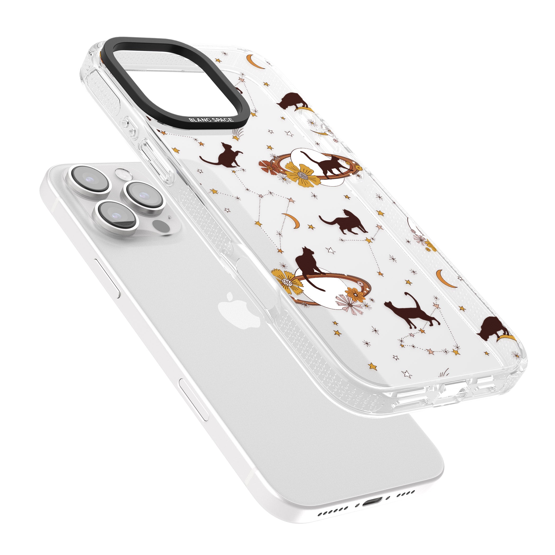 Halloween Cats and Astrology iPhone 16 Pro Max / 16 Pro Clear Case Impact Air - Blanc Space