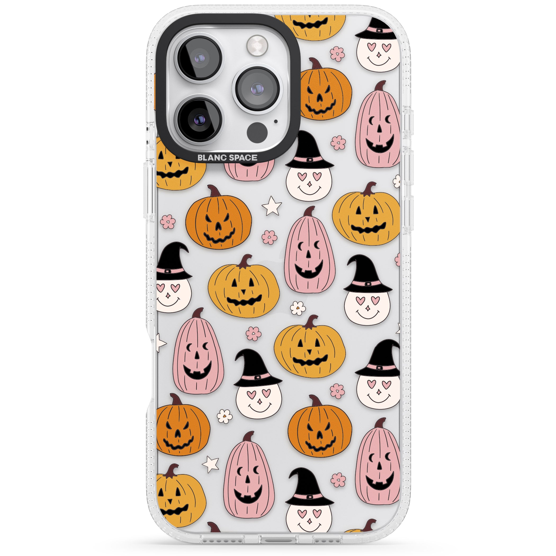 Witches and Pumpkins Pattern iPhone 16 Pro Max / 16 Pro Clear Case Impact Air - Blanc Space