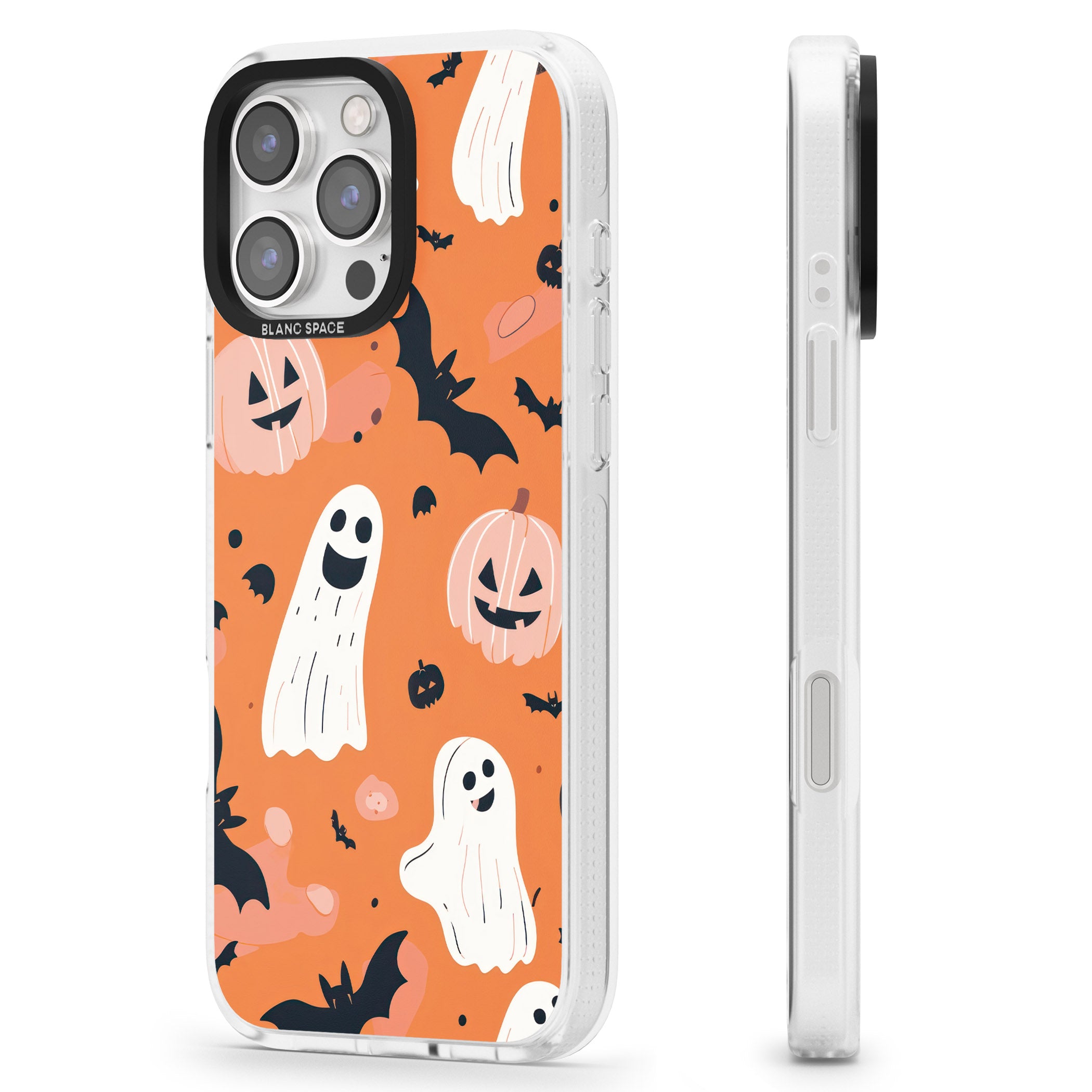 Orange Halloween Pattern iPhone 16 Pro Max / 16 Pro Clear Case Impact Air - Blanc Space