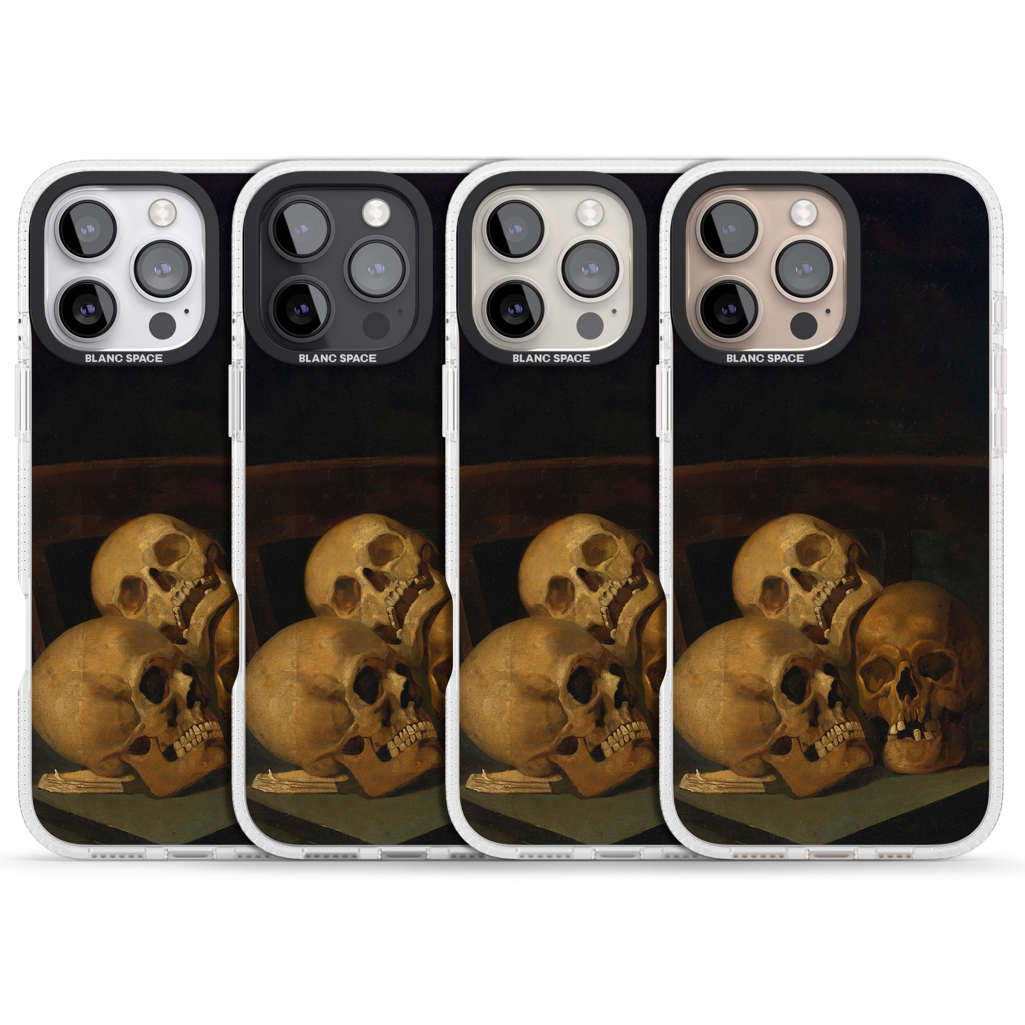 Still Life of Three Skulls iPhone 16 Pro Max / 16 Pro Clear Case Impact Air - Blanc Space