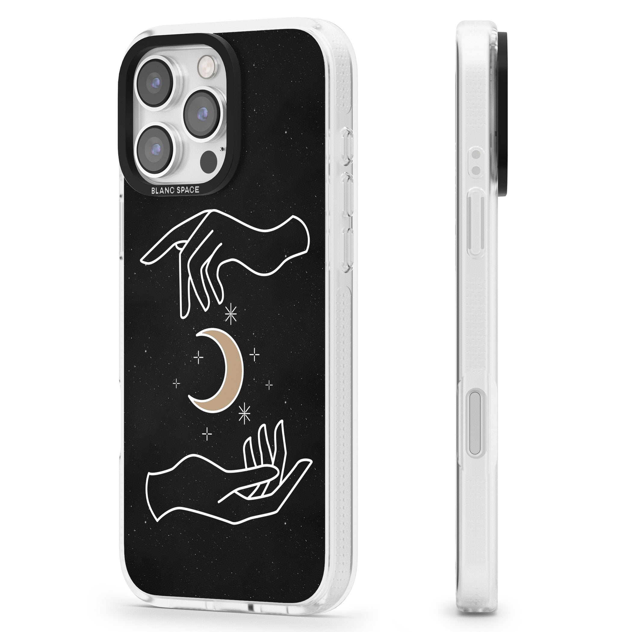 Hands Surrounding Moon iPhone 16 Pro Max / 16 Pro Clear Case Impact Air - Blanc Space