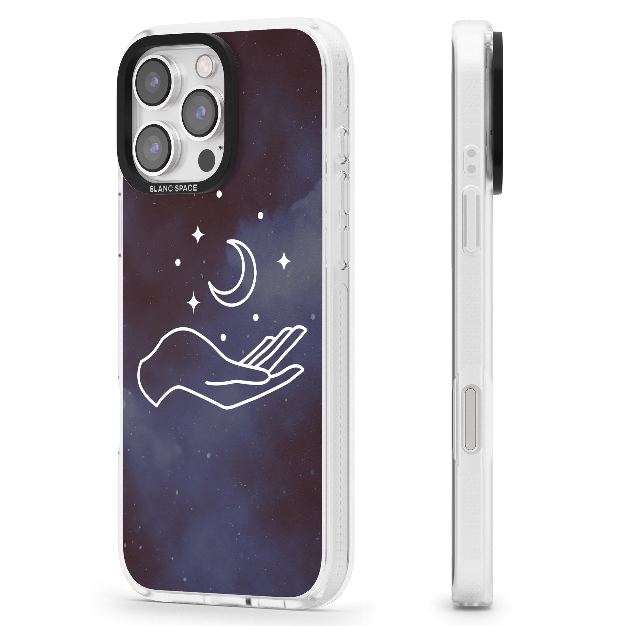 Floating Moon Above Hand iPhone 16 Pro Max / 16 Pro Clear Case Impact Air - Blanc Space