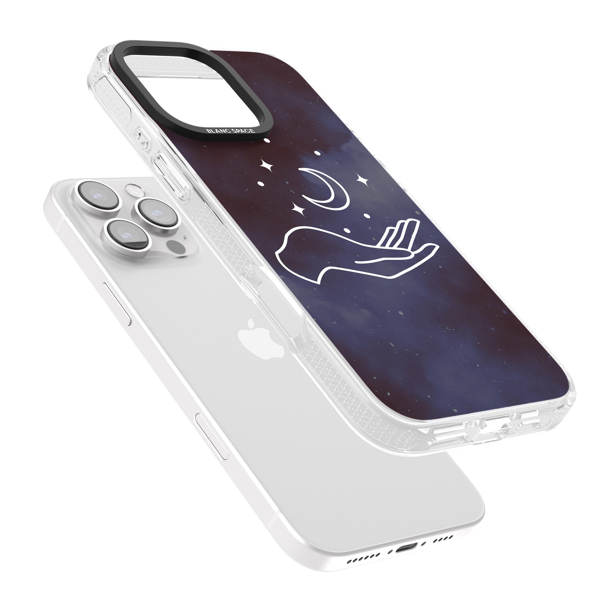 Floating Moon Above Hand iPhone 16 Pro Max / 16 Pro Clear Case Impact Air - Blanc Space