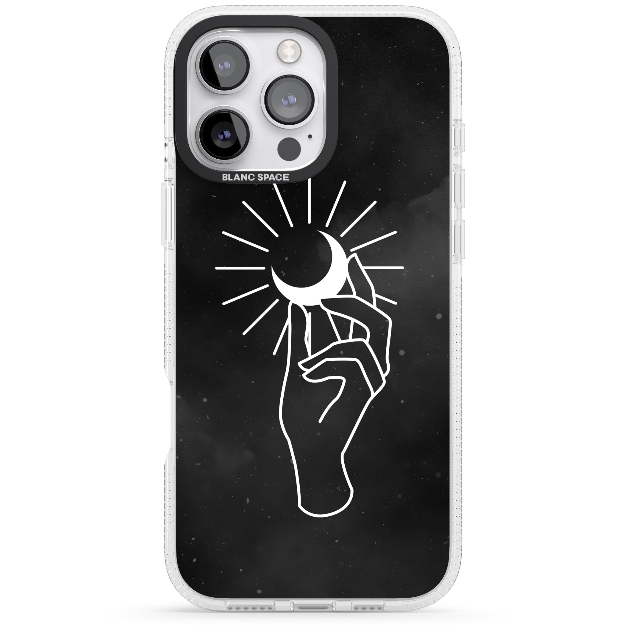 Hand Holding Moon iPhone 16 Pro Max / 16 Pro Clear Case Impact Air - Blanc Space