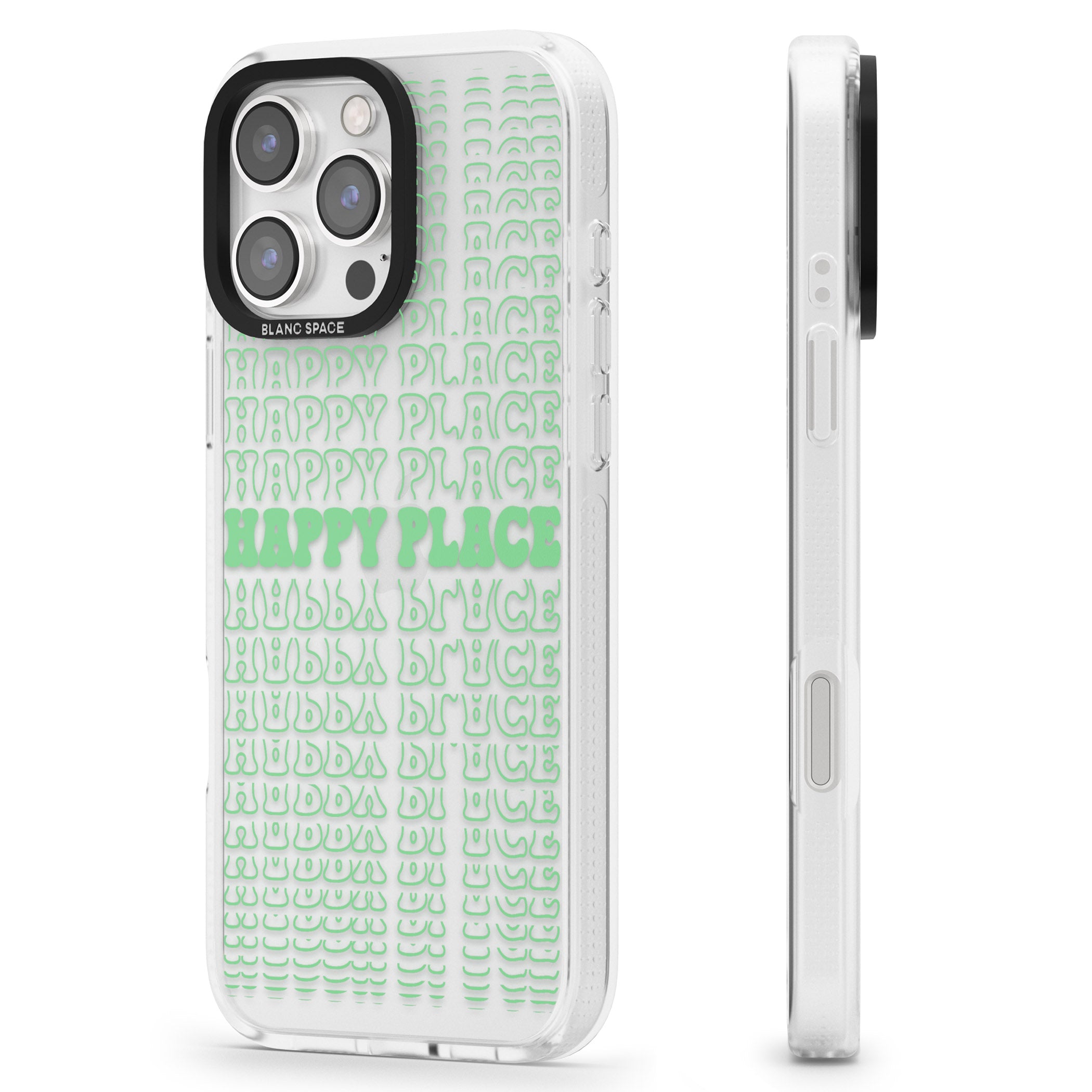 Happy Place (Green) iPhone 16 Pro Max / 16 Pro Clear Case Impact Air - Blanc Space