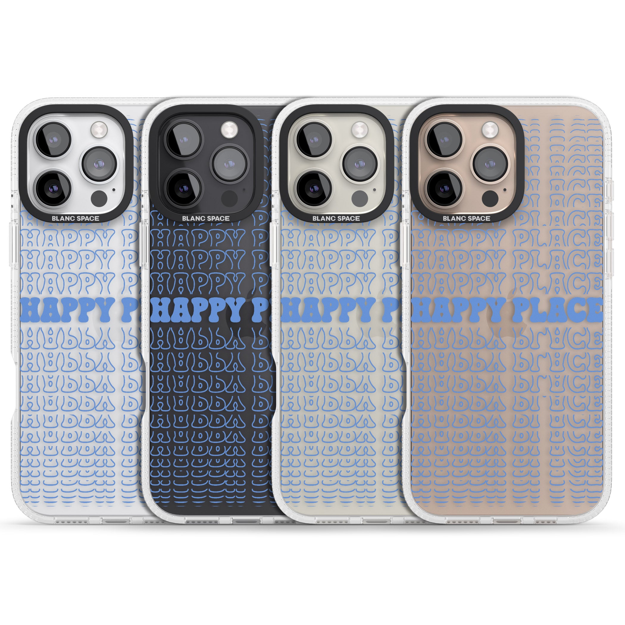 Happy Place (Blue) iPhone 16 Pro Max / 16 Pro Clear Case Impact Air - Blanc Space
