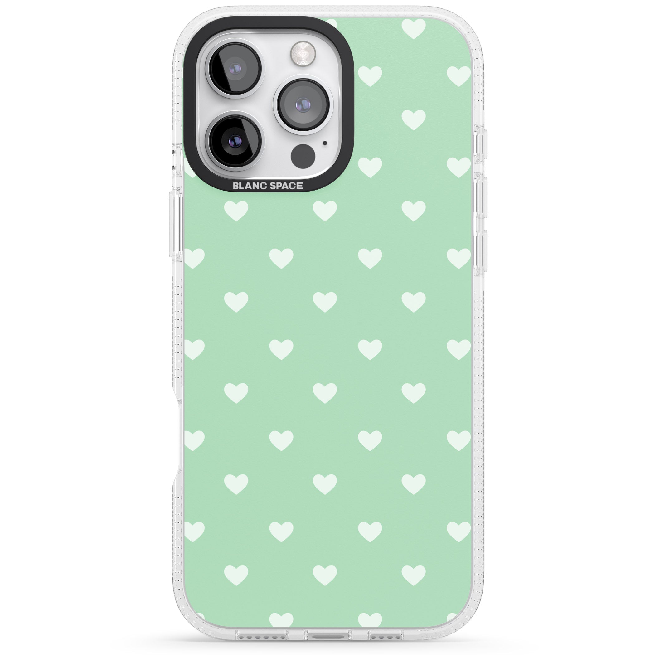 Small Heart Pattern: Green iPhone 16 Pro Max / 16 Pro Clear Case Impact Air - Blanc Space