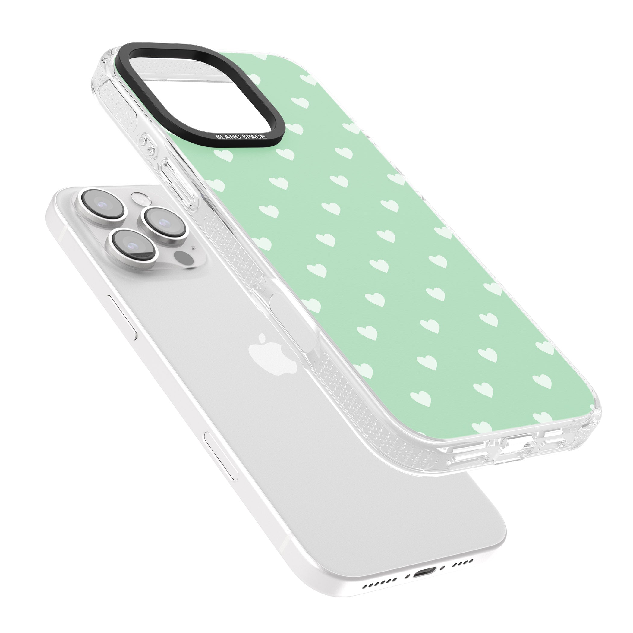 Small Heart Pattern: Green iPhone 16 Pro Max / 16 Pro Clear Case Impact Air - Blanc Space