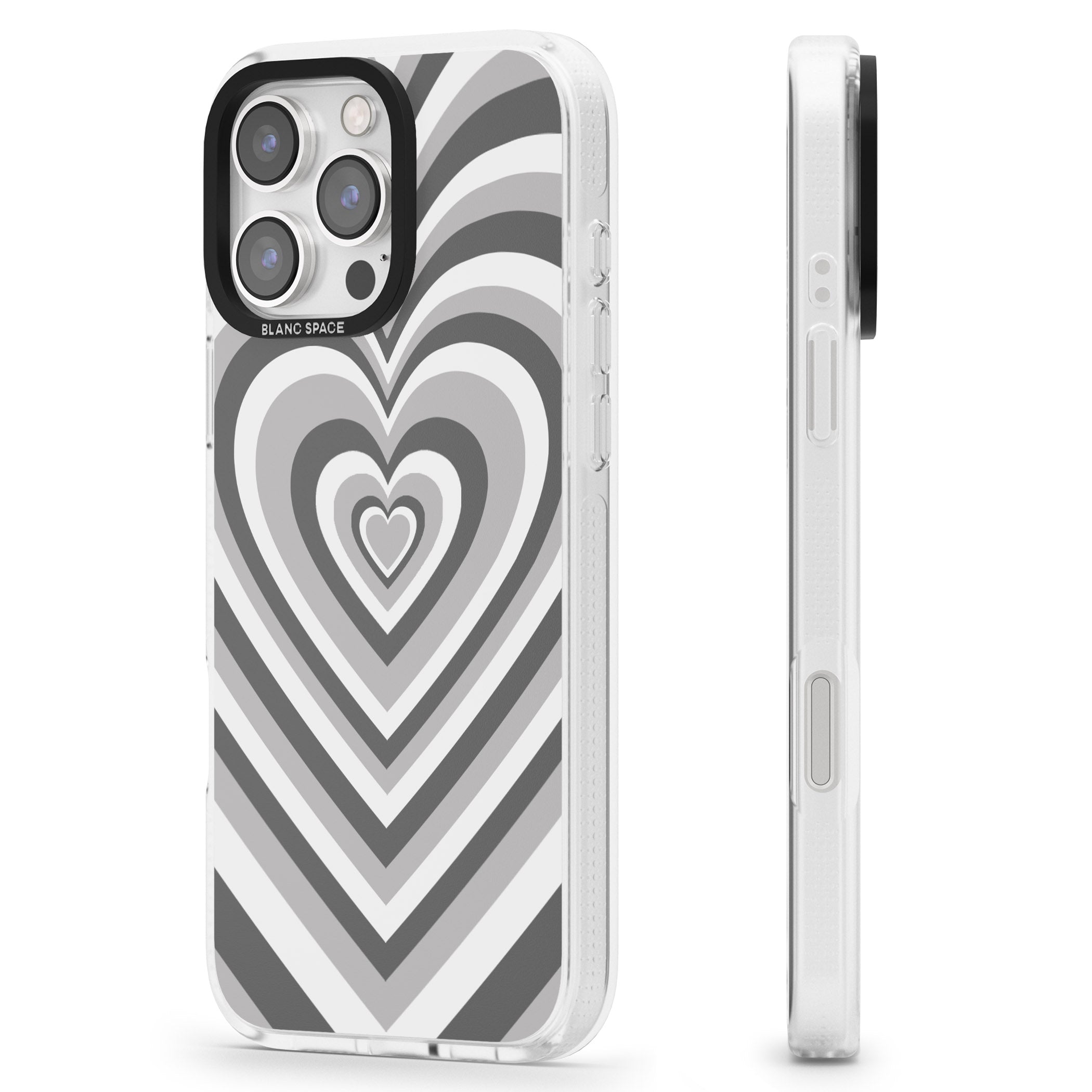Monochrome Heart Illusion iPhone 16 Pro Max / 16 Pro Clear Case Impact Air - Blanc Space