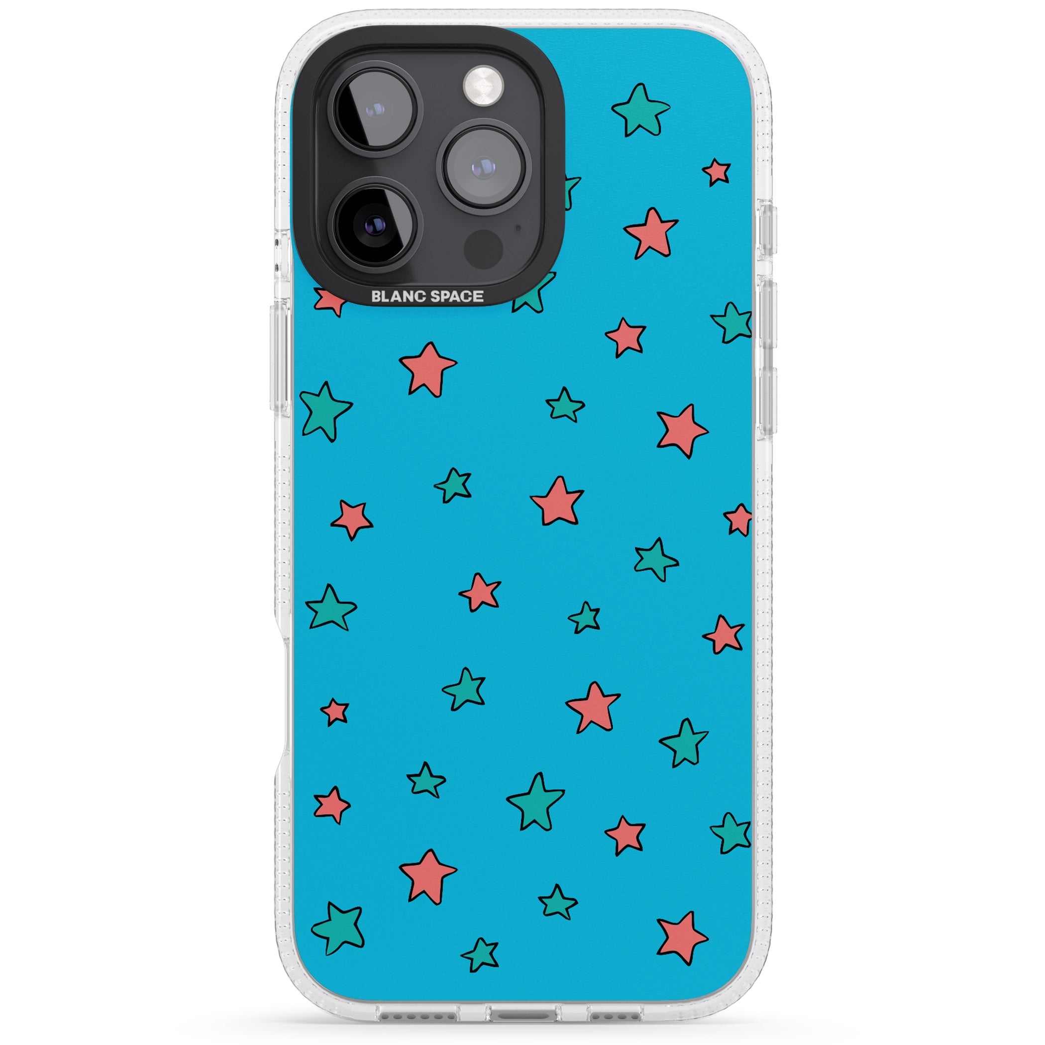 Blue Heartstopper Stars Pattern iPhone 16 Pro Max / 16 Pro Clear Case Impact Air - Blanc Space