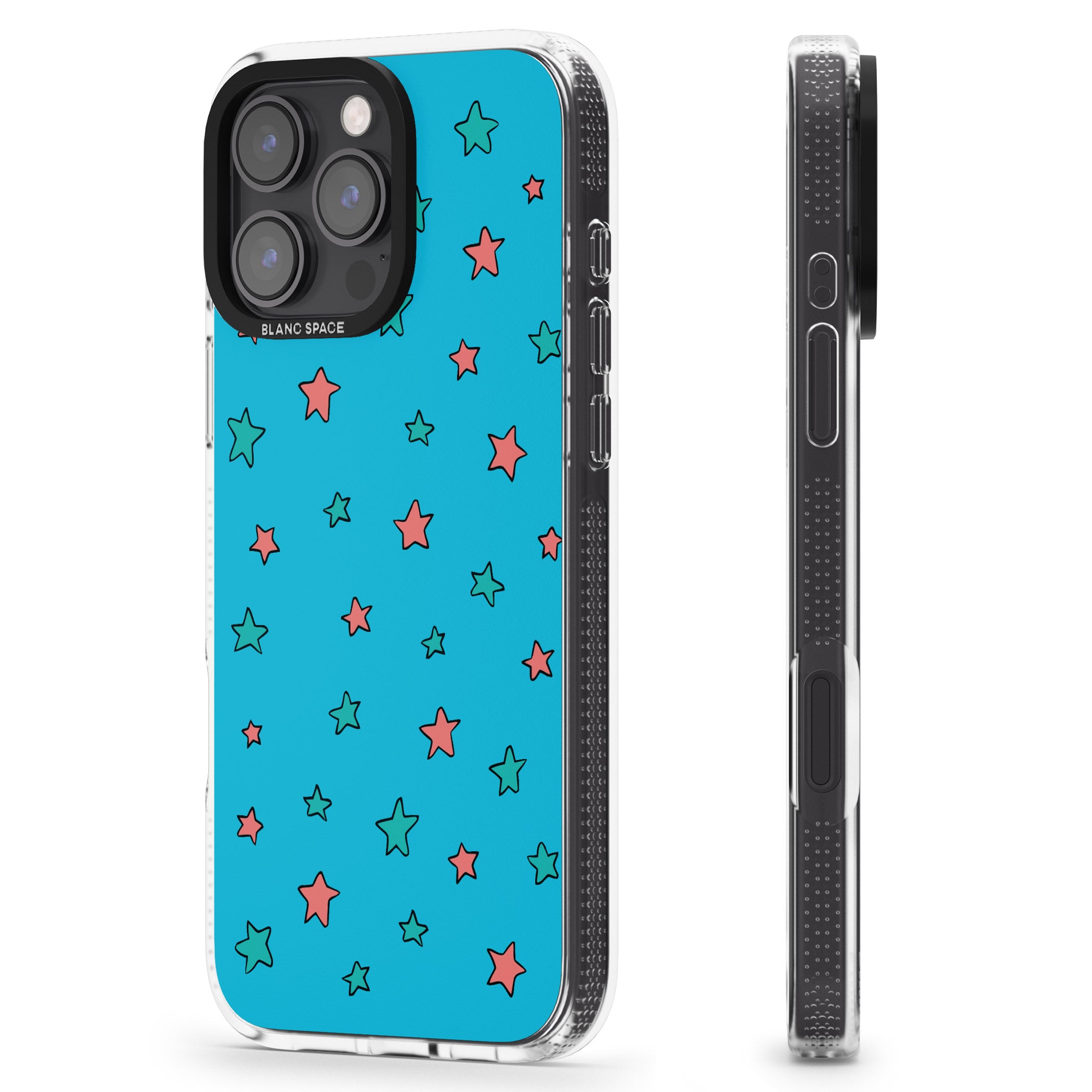 Blue Heartstopper Stars Pattern iPhone 16 Pro Max / 16 Pro Clear Case Impact Air - Blanc Space