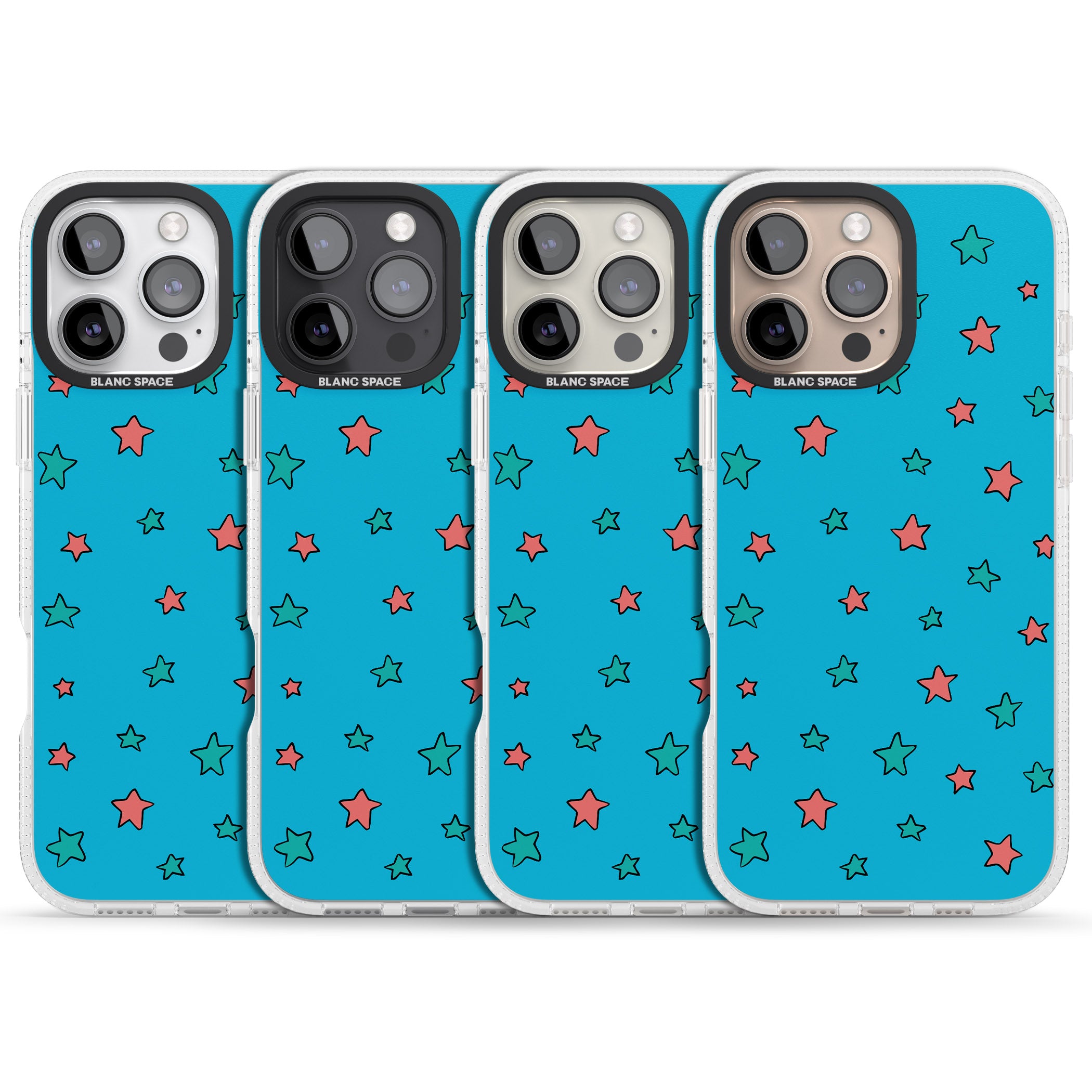 Blue Heartstopper Stars Pattern iPhone 16 Pro Max / 16 Pro Clear Case Impact Air - Blanc Space