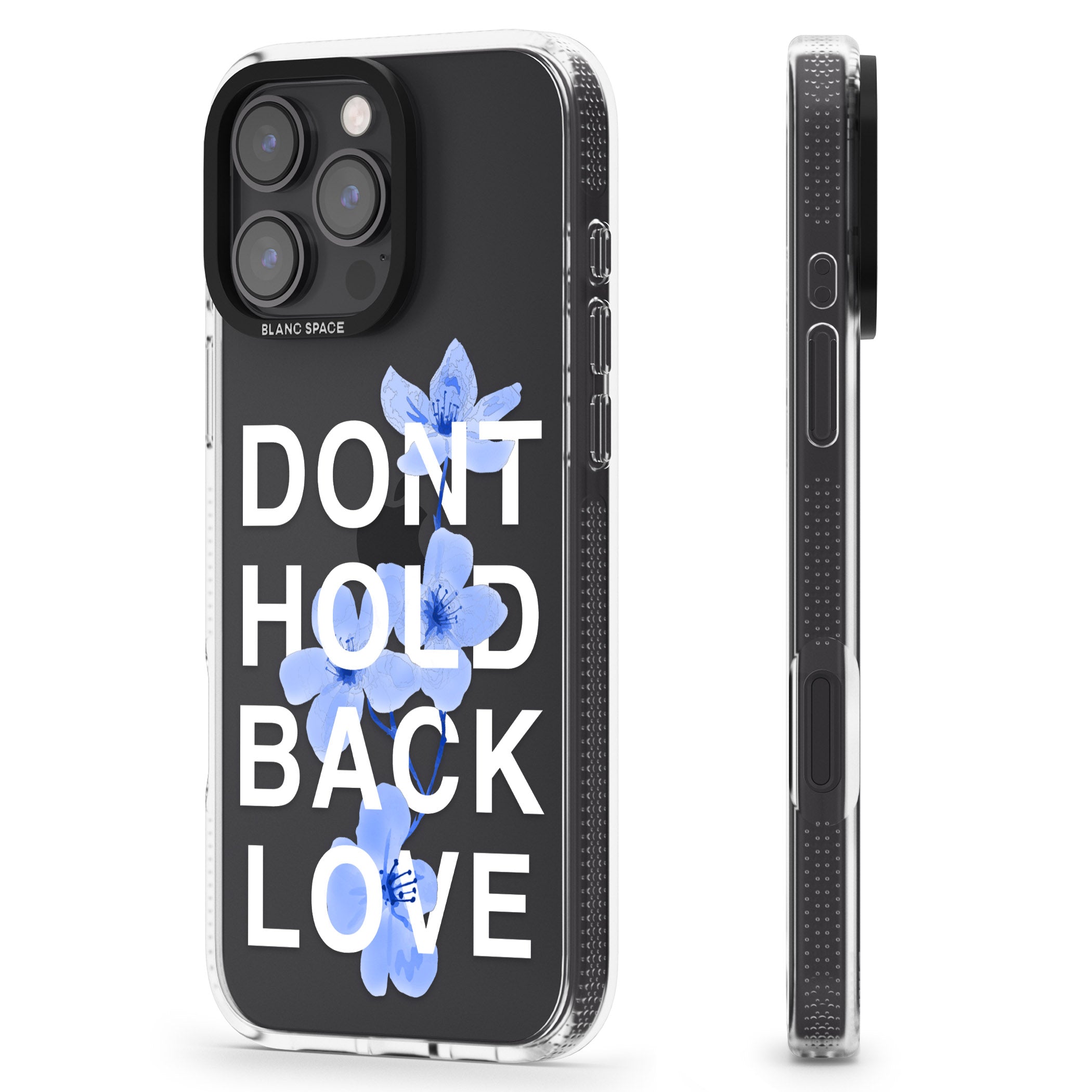 Don't Hold Back Love - Blue & White iPhone 16 Pro Max / 16 Pro Clear Case Impact Air - Blanc Space