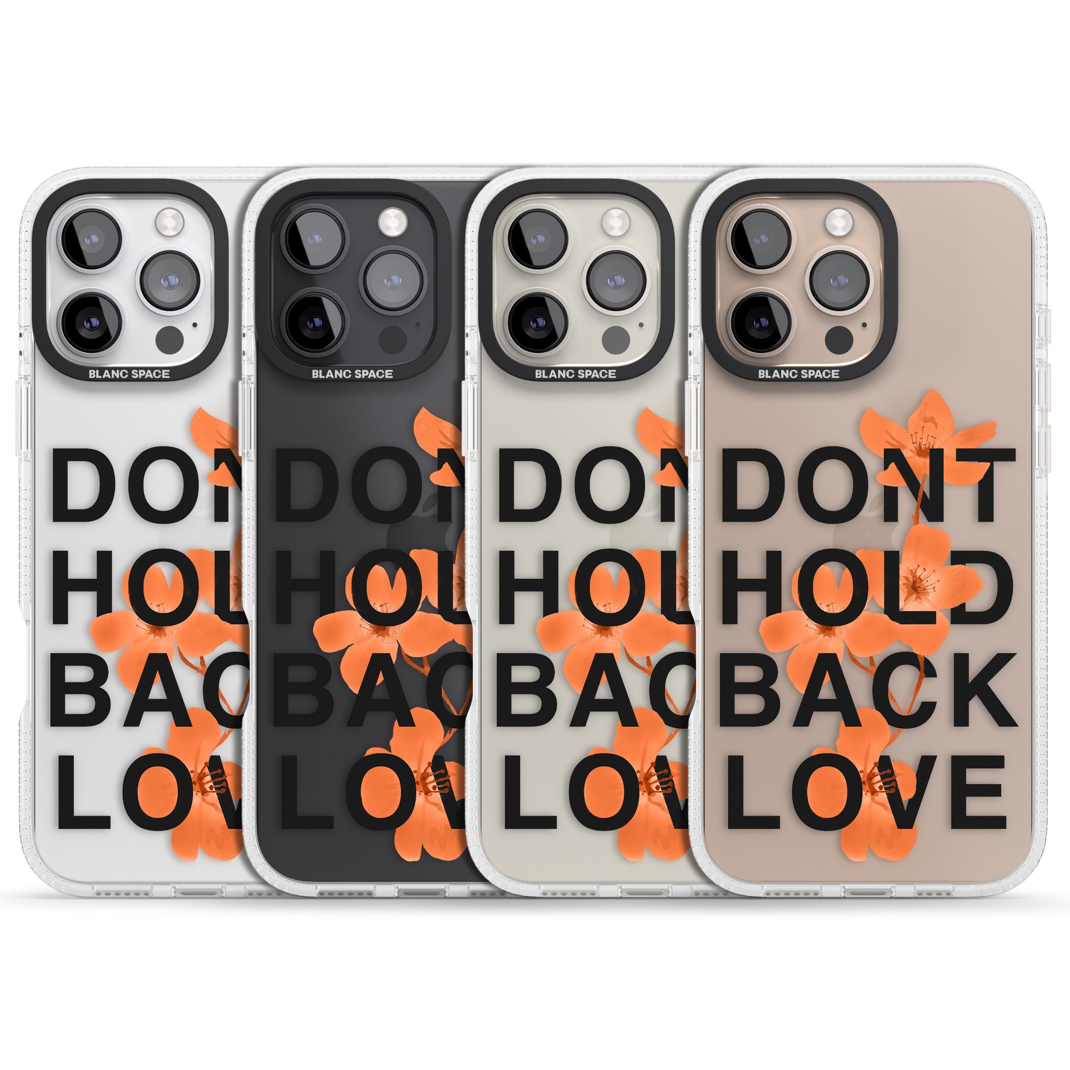 Don't Hold Back Love - Orange & Black iPhone 16 Pro Max / 16 Pro Clear Case Impact Air - Blanc Space