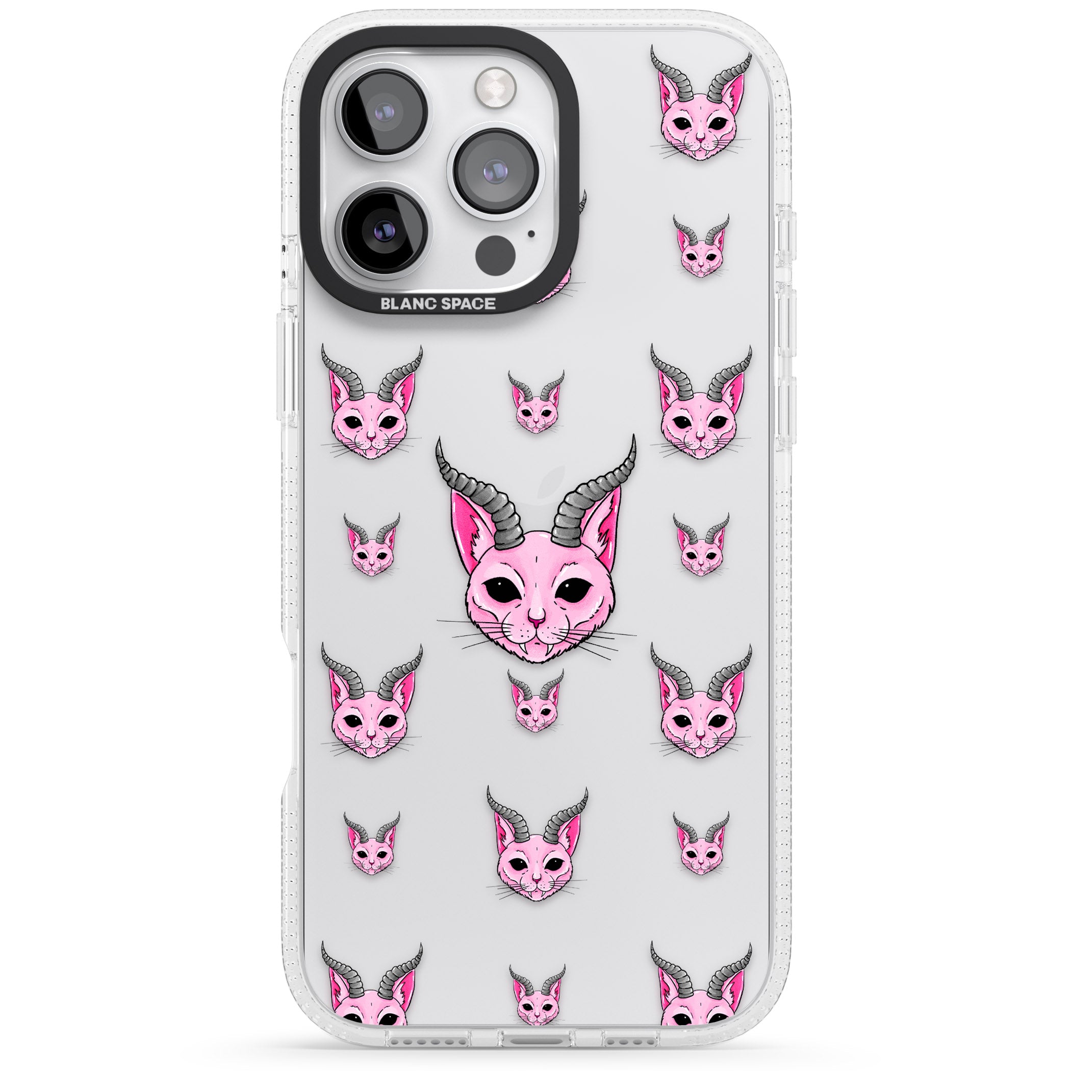 Demon Cat Pattern iPhone 16 Pro Max / 16 Pro Clear Case Impact Air - Blanc Space