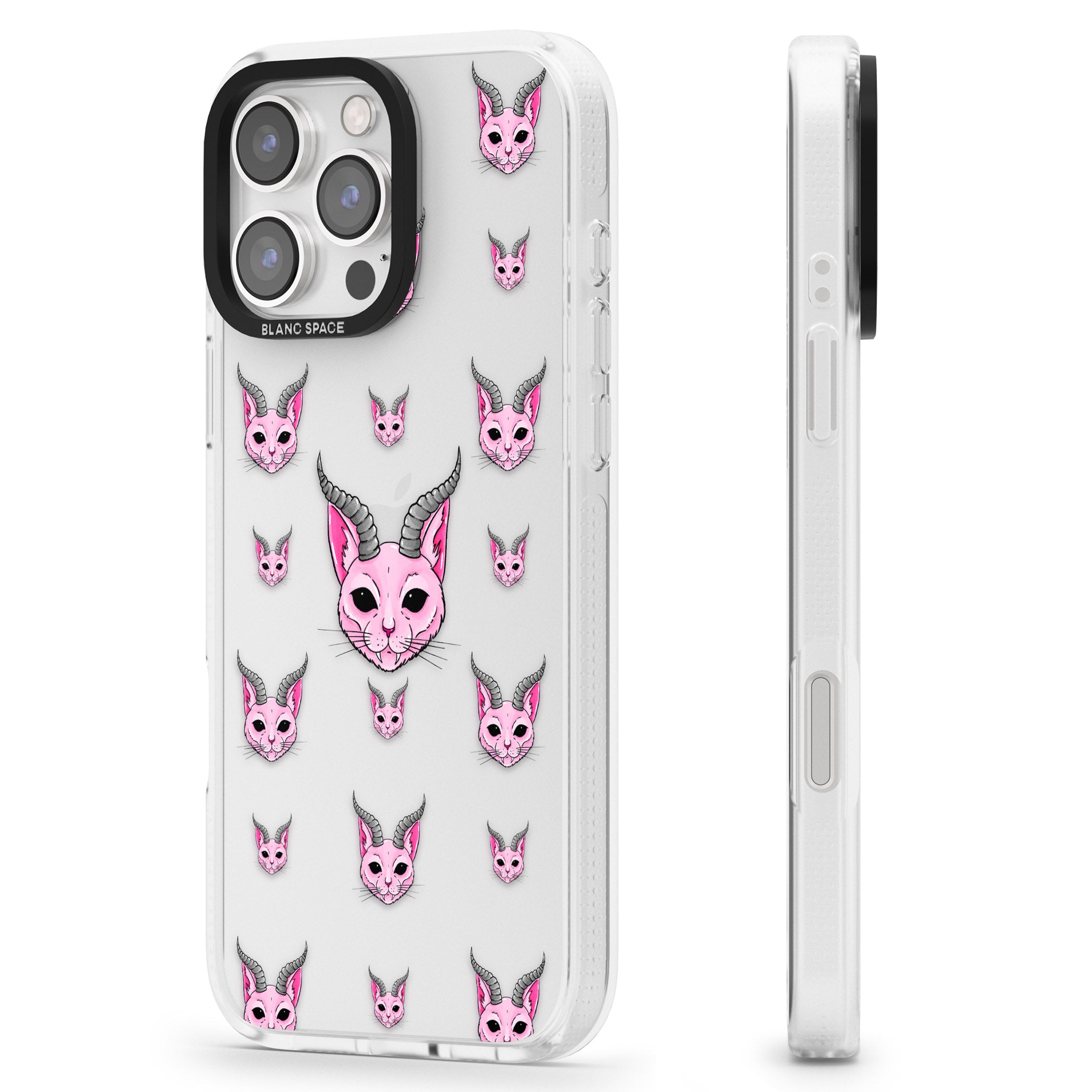 Demon Cat Pattern iPhone 16 Pro Max / 16 Pro Clear Case Impact Air - Blanc Space