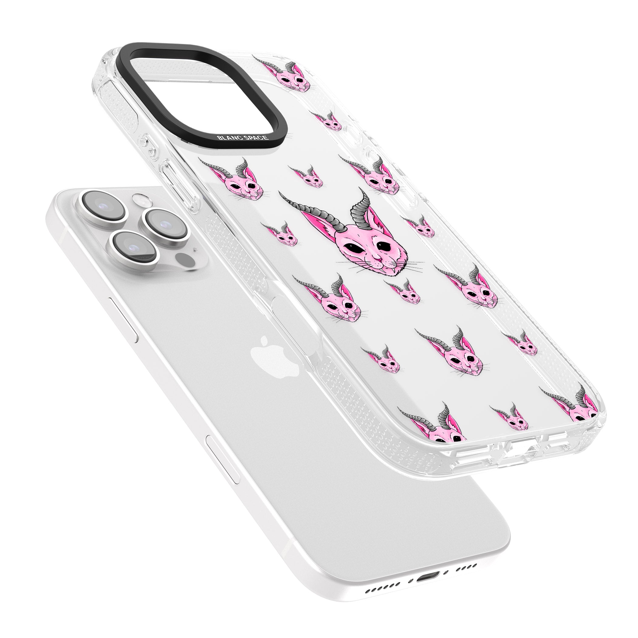 Demon Cat Pattern iPhone 16 Pro Max / 16 Pro Clear Case Impact Air - Blanc Space