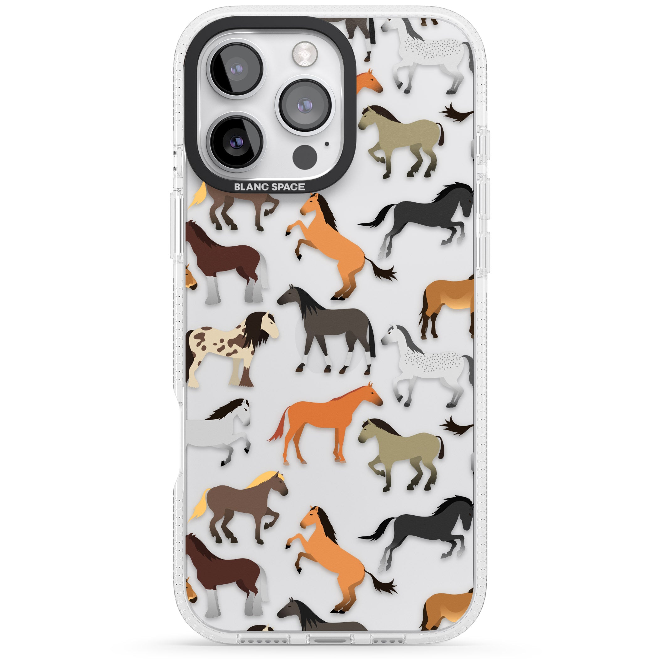 Horse Pattern iPhone 16 Pro Max / 16 Pro Clear Case Impact Air - Blanc Space