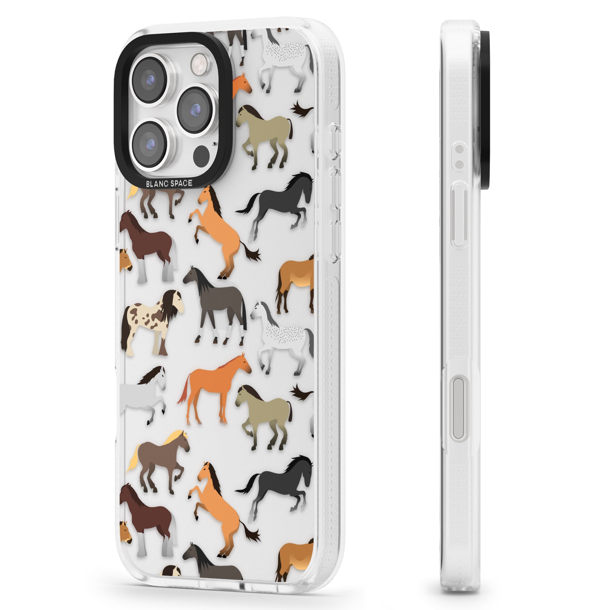 Horse Pattern iPhone 16 Pro Max / 16 Pro Clear Case Impact Air - Blanc Space