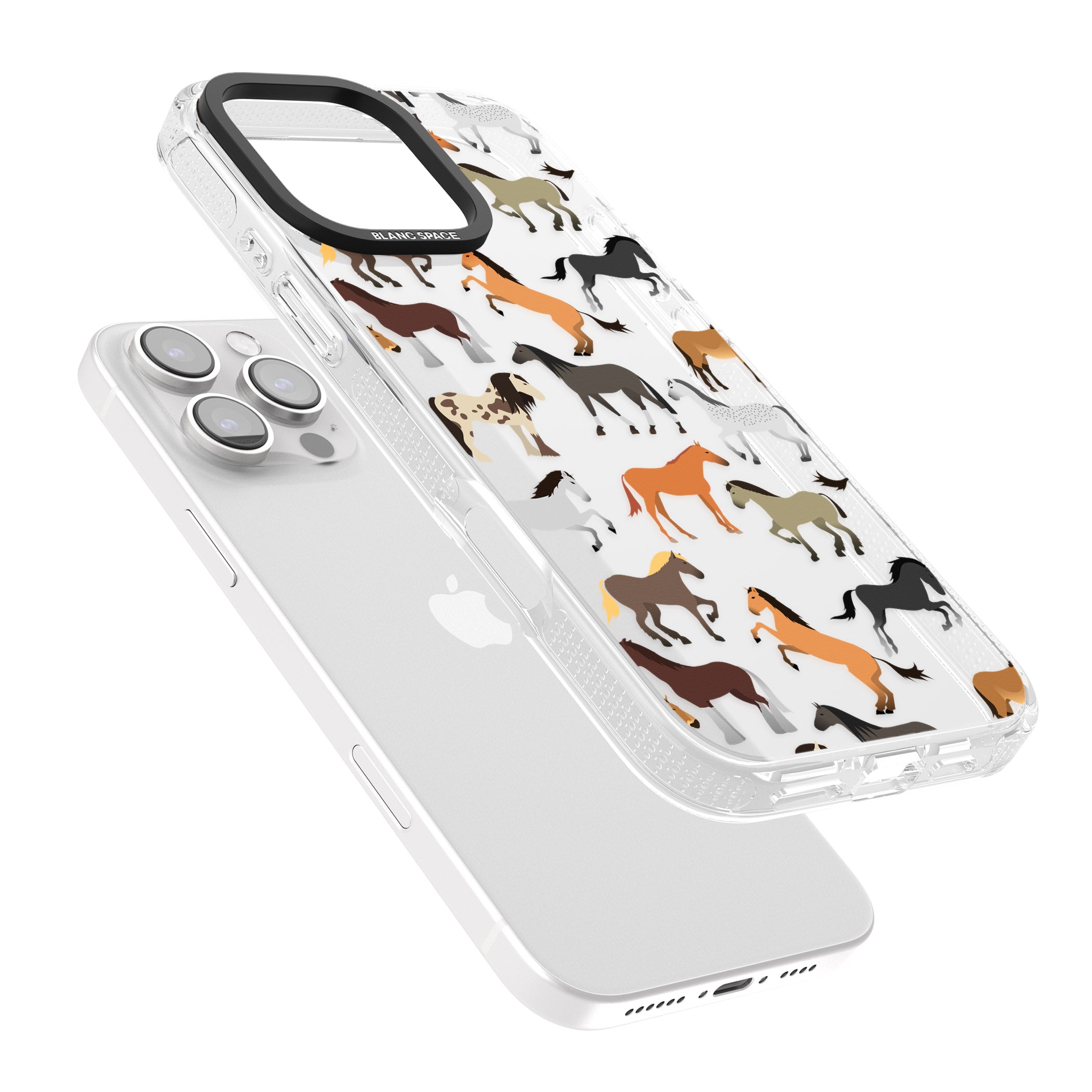 Horse Pattern iPhone 16 Pro Max / 16 Pro Clear Case Impact Air - Blanc Space