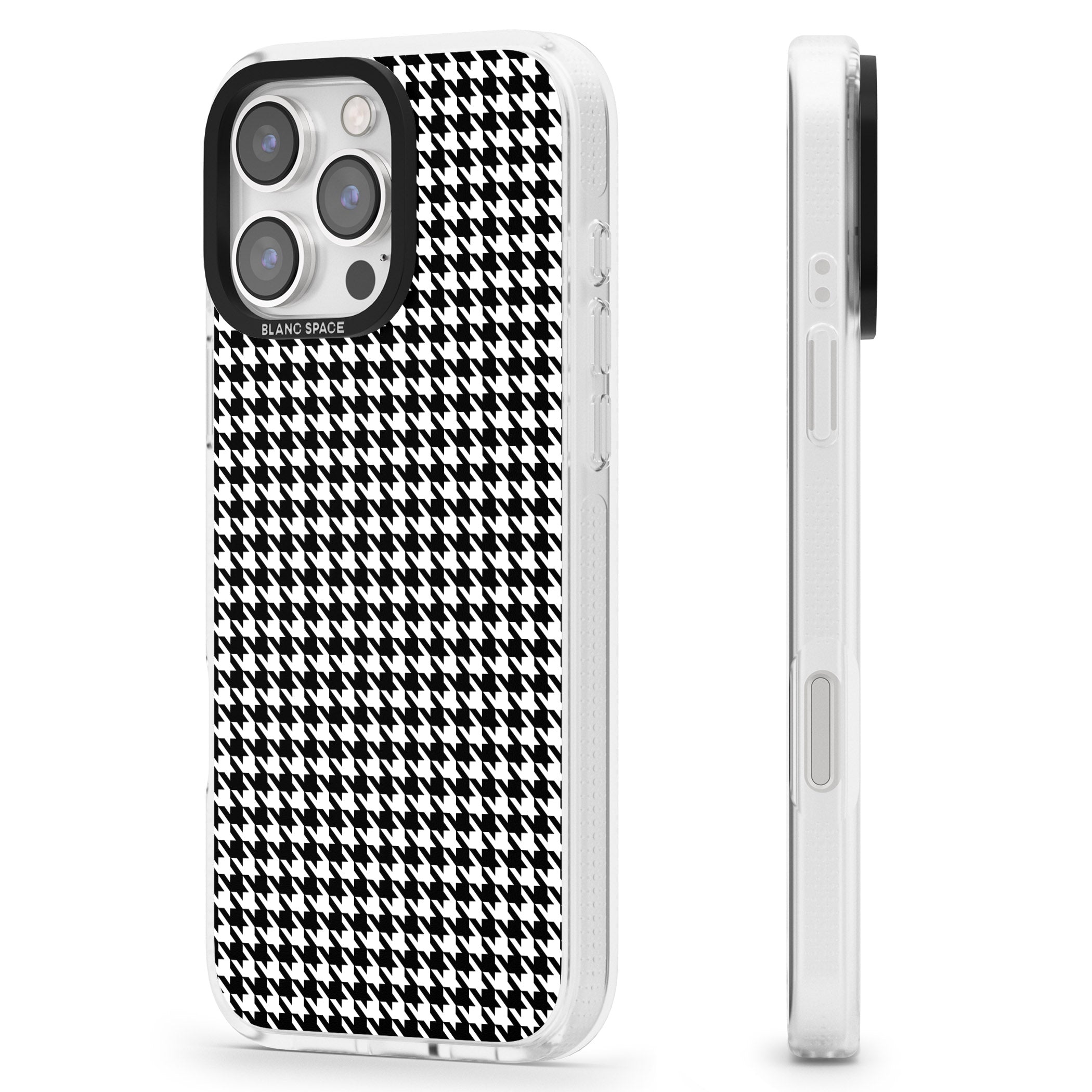 Black Houndstooth Pattern iPhone 16 Pro Max / 16 Pro Clear Case Impact Air - Blanc Space