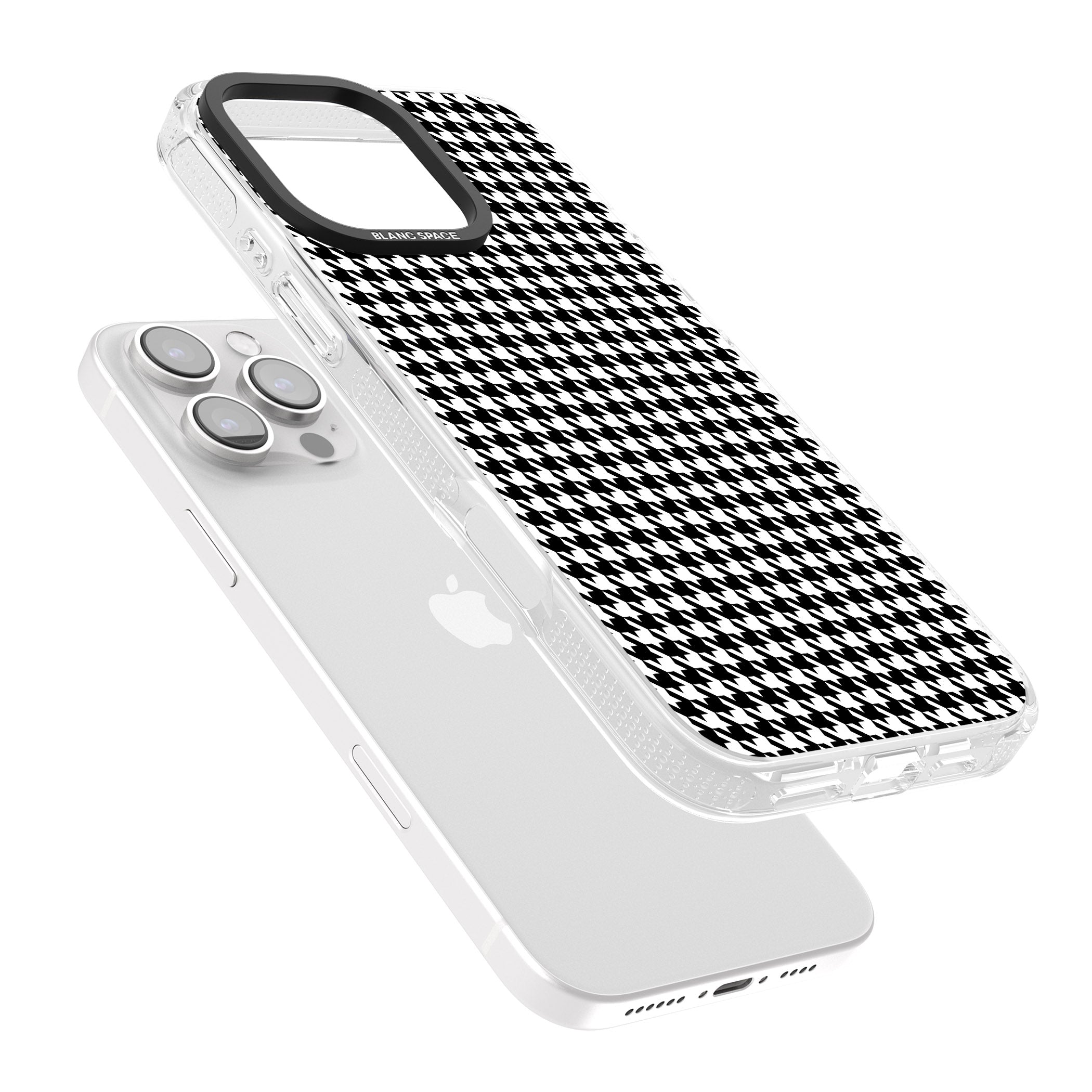 Black Houndstooth Pattern iPhone 16 Pro Max / 16 Pro Clear Case Impact Air - Blanc Space