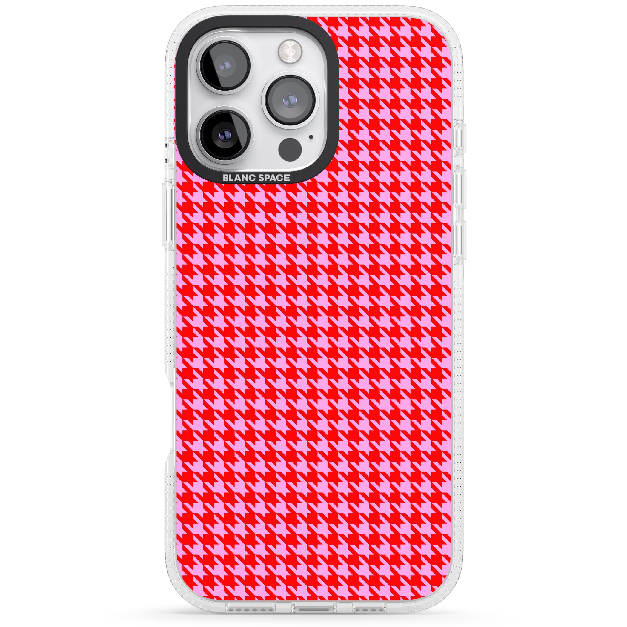 Neon Pink & Red Houndstooth Pattern iPhone 16 Pro Max / 16 Pro Clear Case Impact Air - Blanc Space