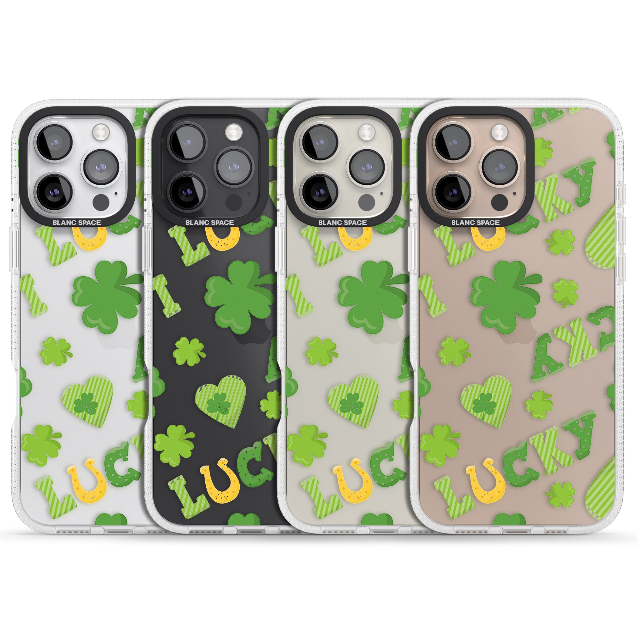 Lucky Irish Clover iPhone 16 Pro Max / 16 Pro Clear Case Impact Air - Blanc Space
