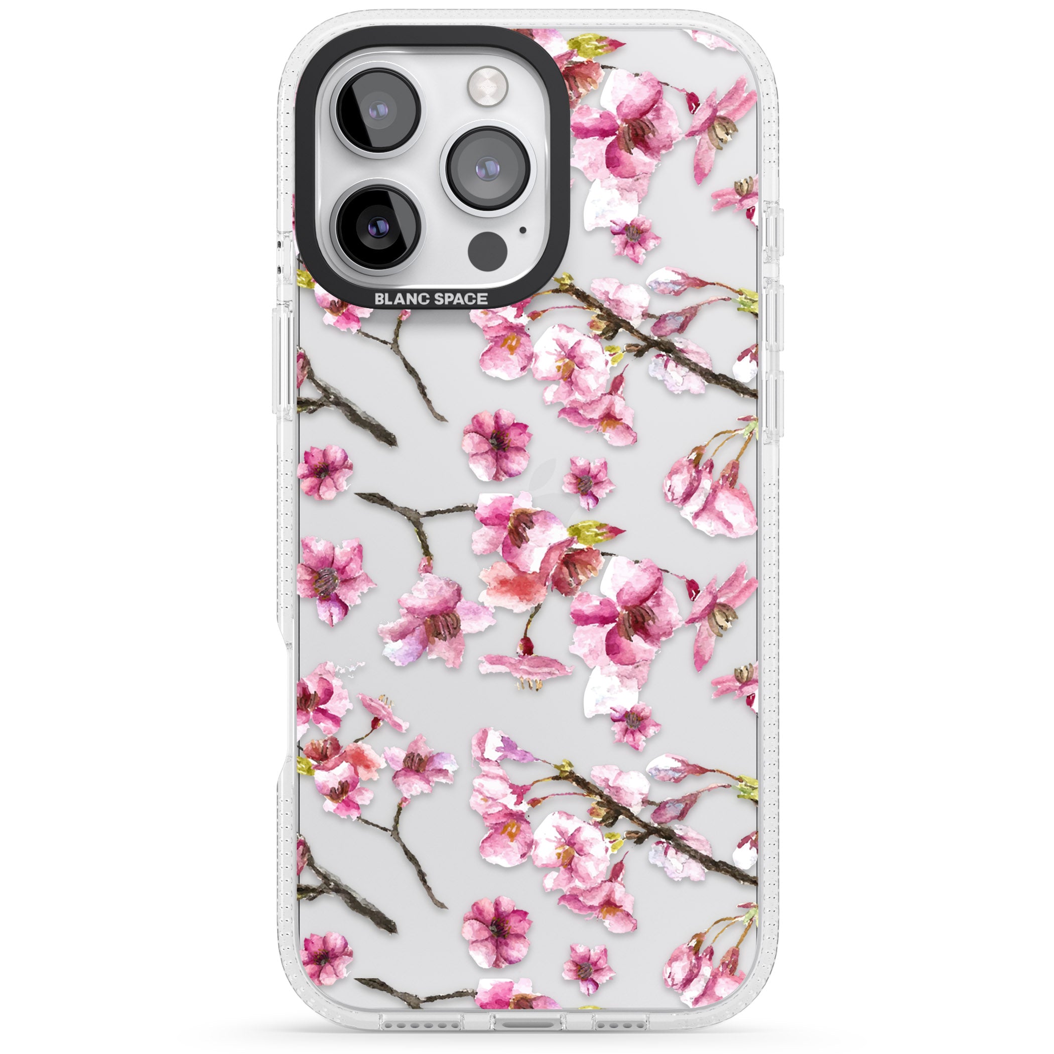 Sakura Watercolour iPhone 16 Pro Max / 16 Pro Clear Case Impact Air - Blanc Space