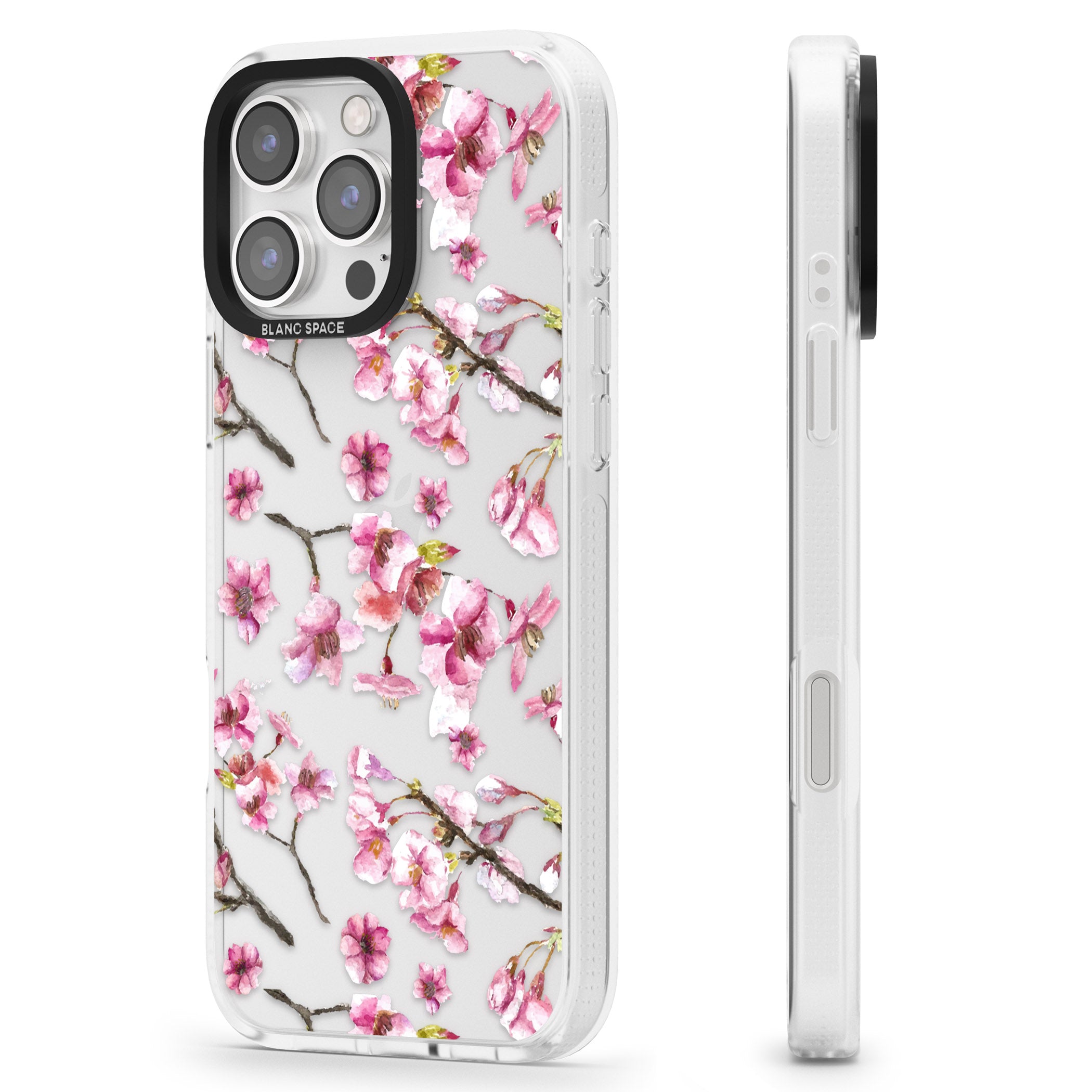 Sakura Watercolour iPhone 16 Pro Max / 16 Pro Clear Case Impact Air - Blanc Space