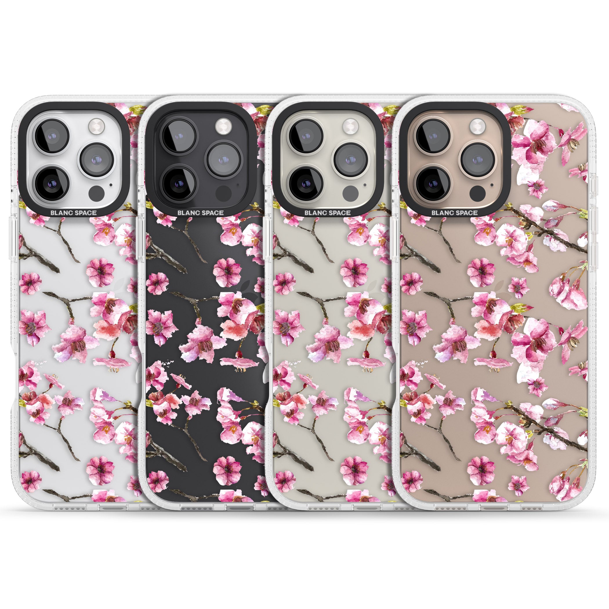 Sakura Watercolour iPhone 16 Pro Max / 16 Pro Clear Case Impact Air - Blanc Space