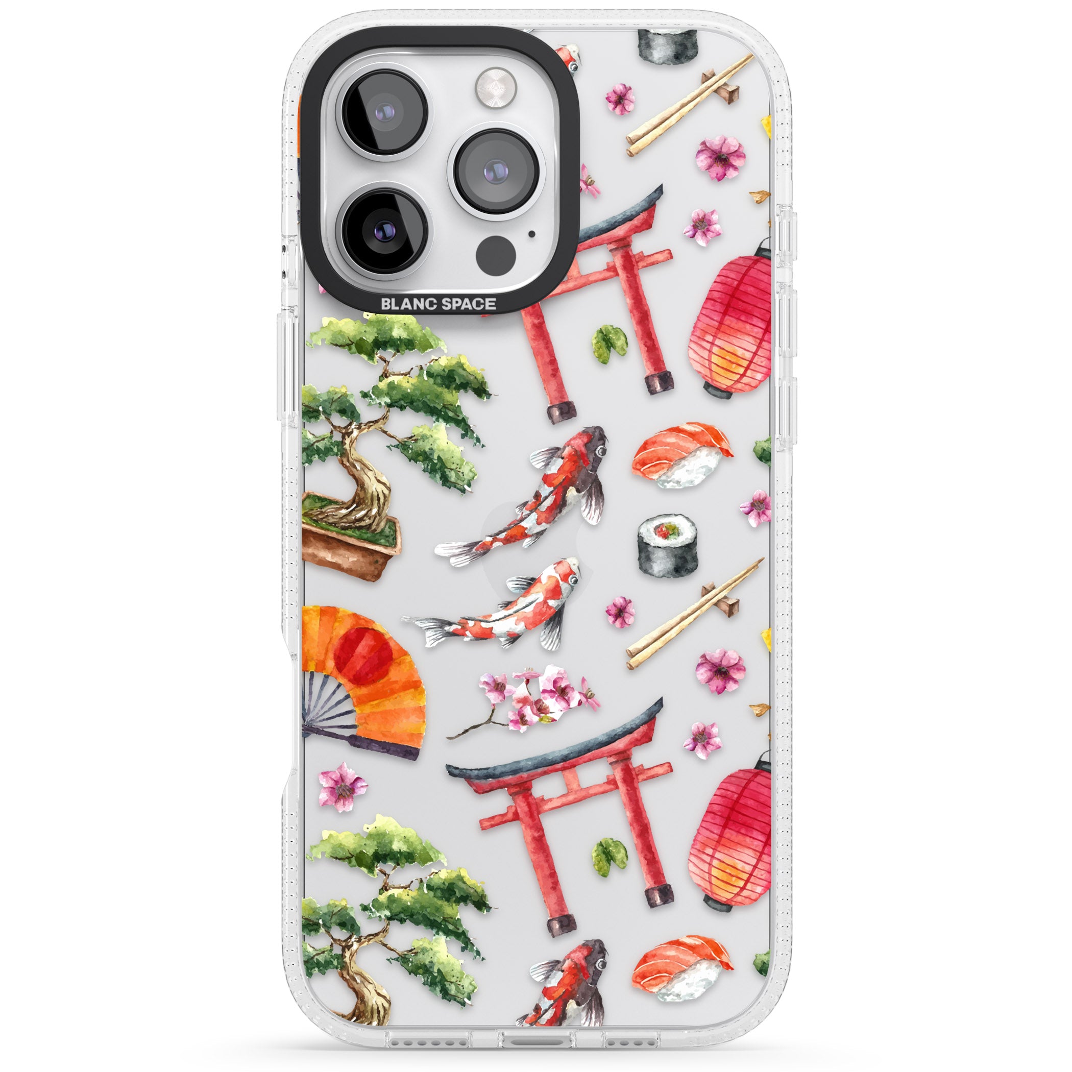 Mixed Japanese Watercolour Pattern iPhone 16 Pro Max / 16 Pro Clear Case Impact Air - Blanc Space