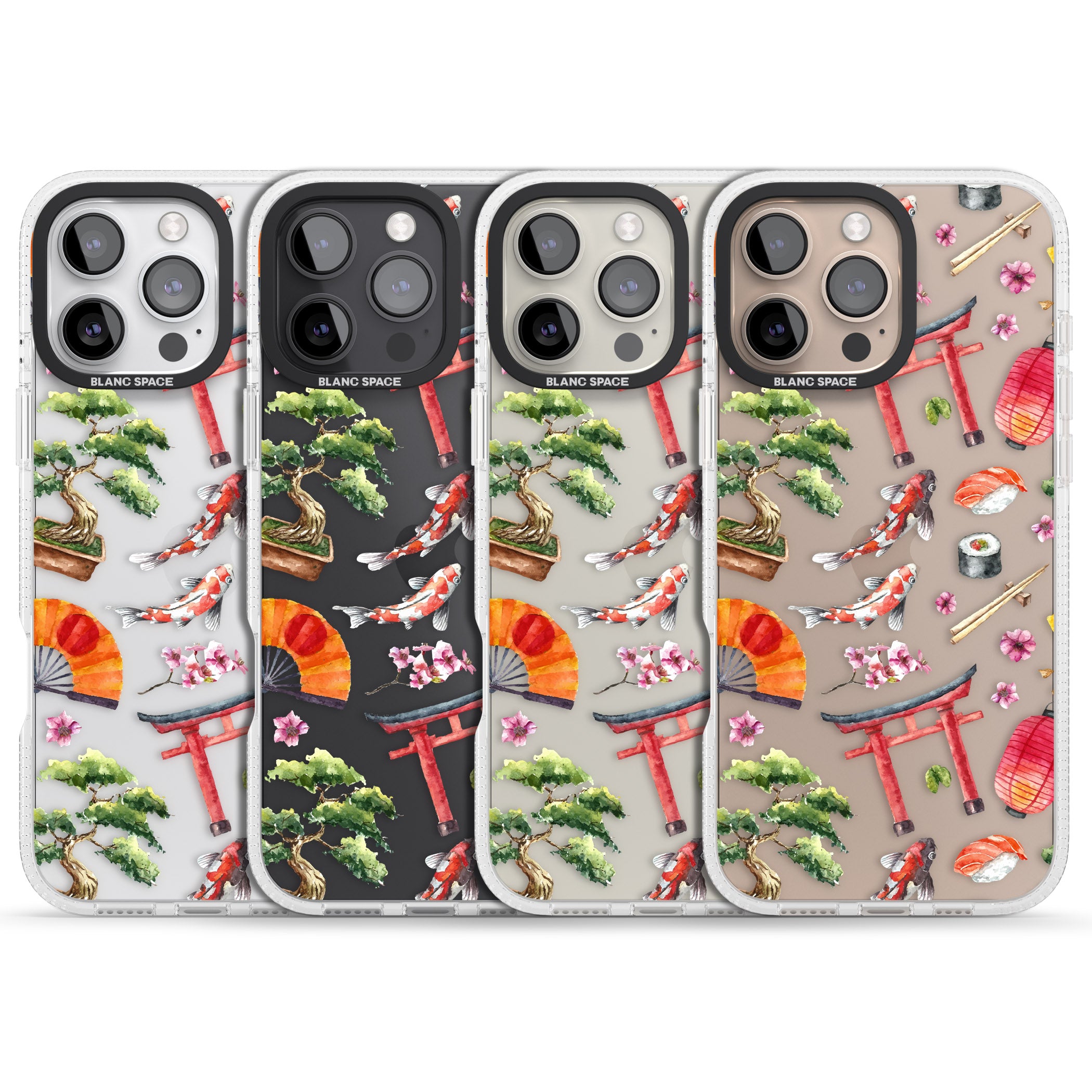 Mixed Japanese Watercolour Pattern iPhone 16 Pro Max / 16 Pro Clear Case Impact Air - Blanc Space
