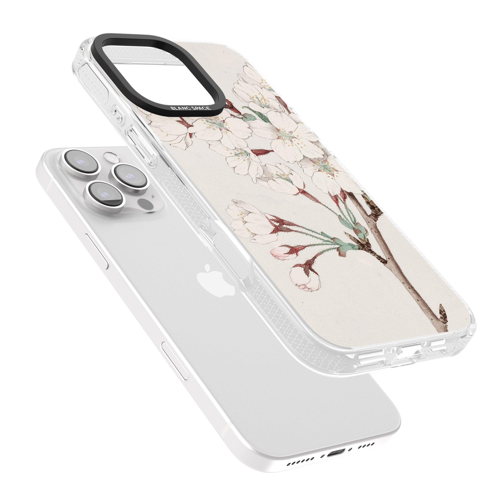 Vintage Japanese Illustrations Cherry Blossoms iPhone 16 Pro Max / 16 Pro Clear Case Impact Air - Blanc Space