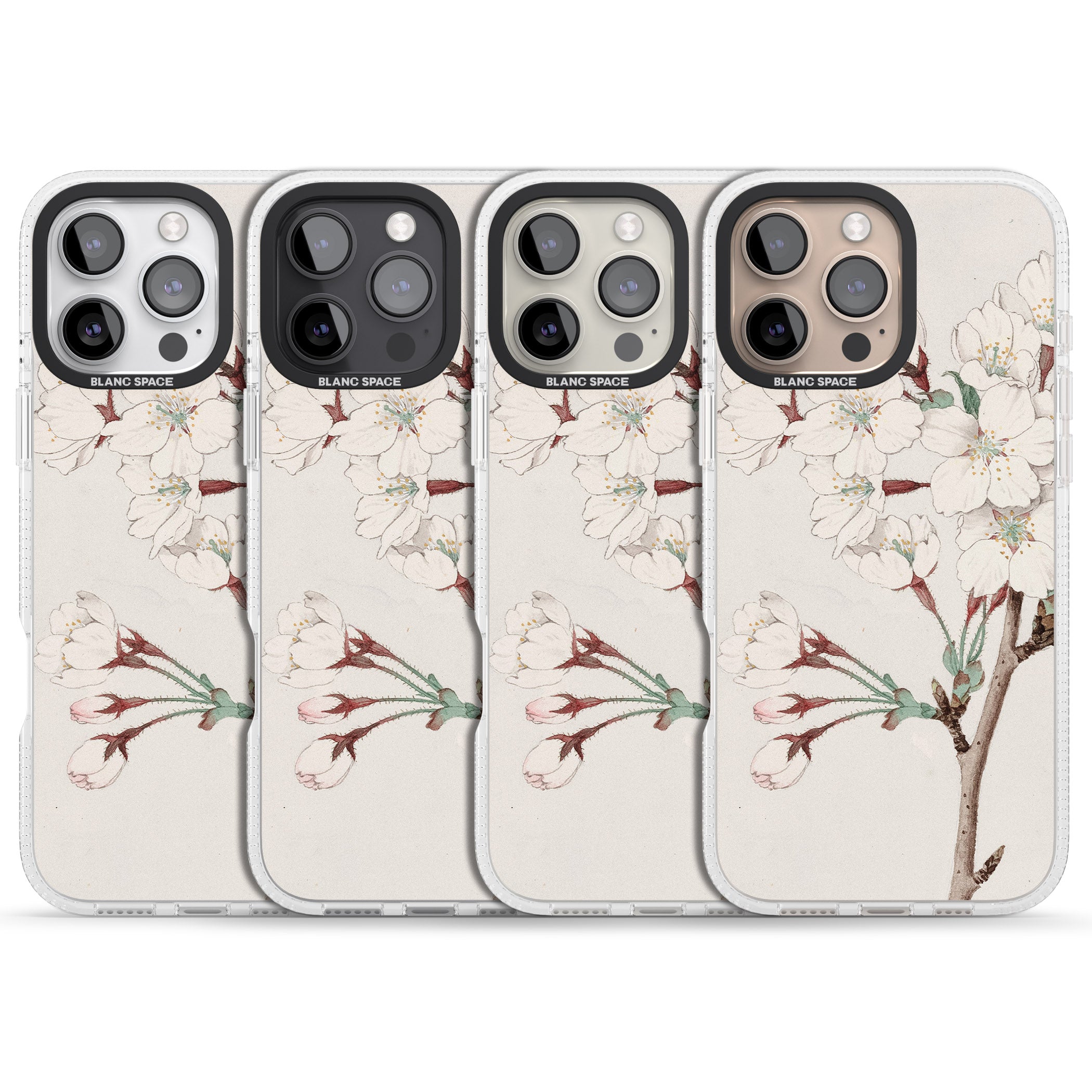 Vintage Japanese Illustrations Cherry Blossoms iPhone 16 Pro Max / 16 Pro Clear Case Impact Air - Blanc Space
