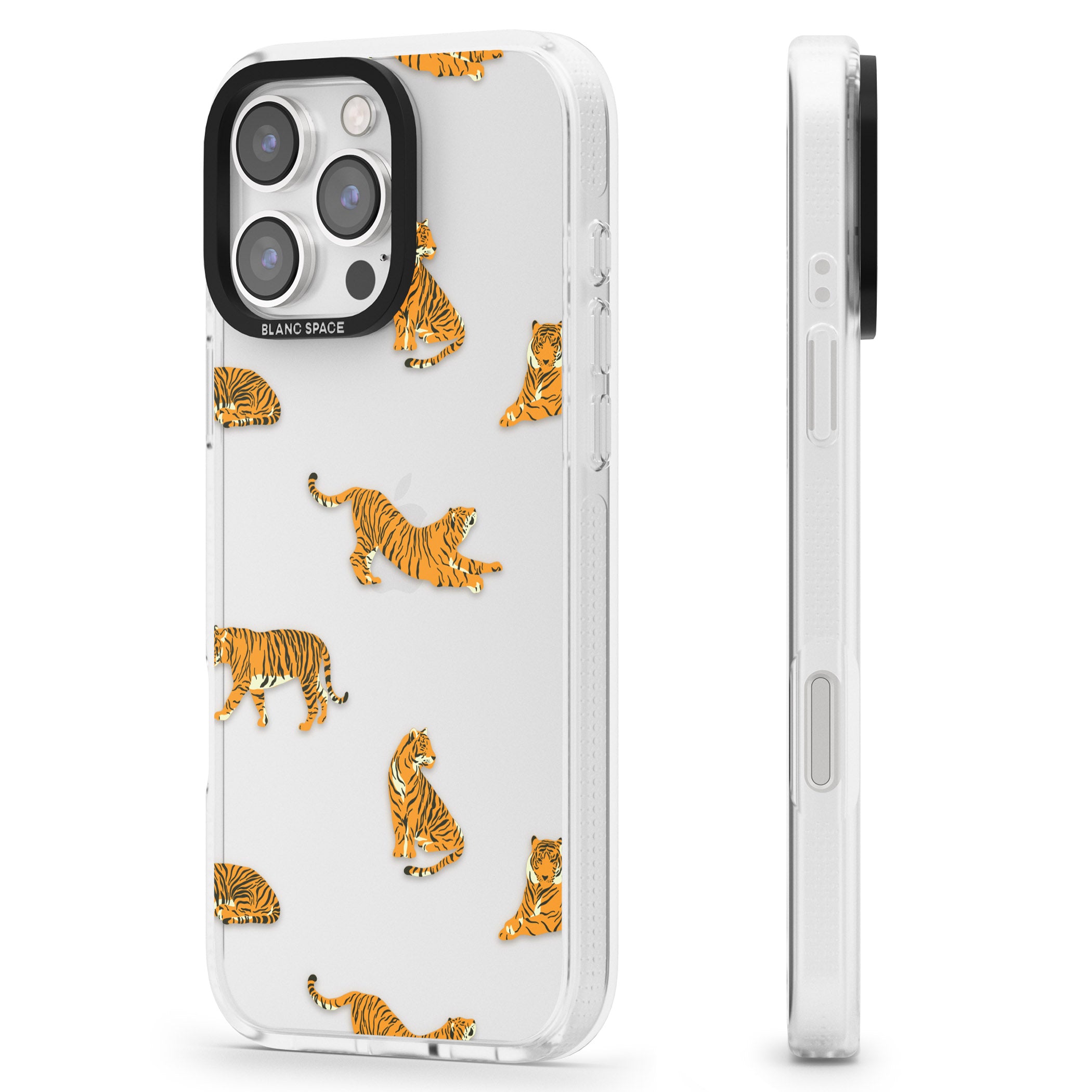 Clear Tiger Jungle Cat Pattern iPhone 16 Pro Max / 16 Pro Clear Case Impact Air - Blanc Space