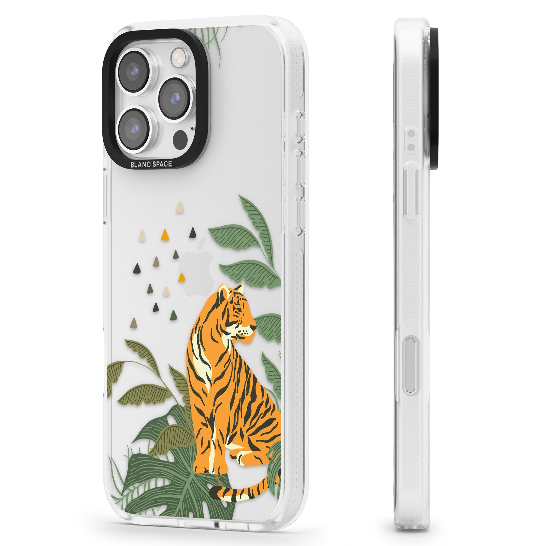 Large Tiger Clear Jungle Cat Pattern iPhone 16 Pro Max / 16 Pro Clear Case Impact Air - Blanc Space