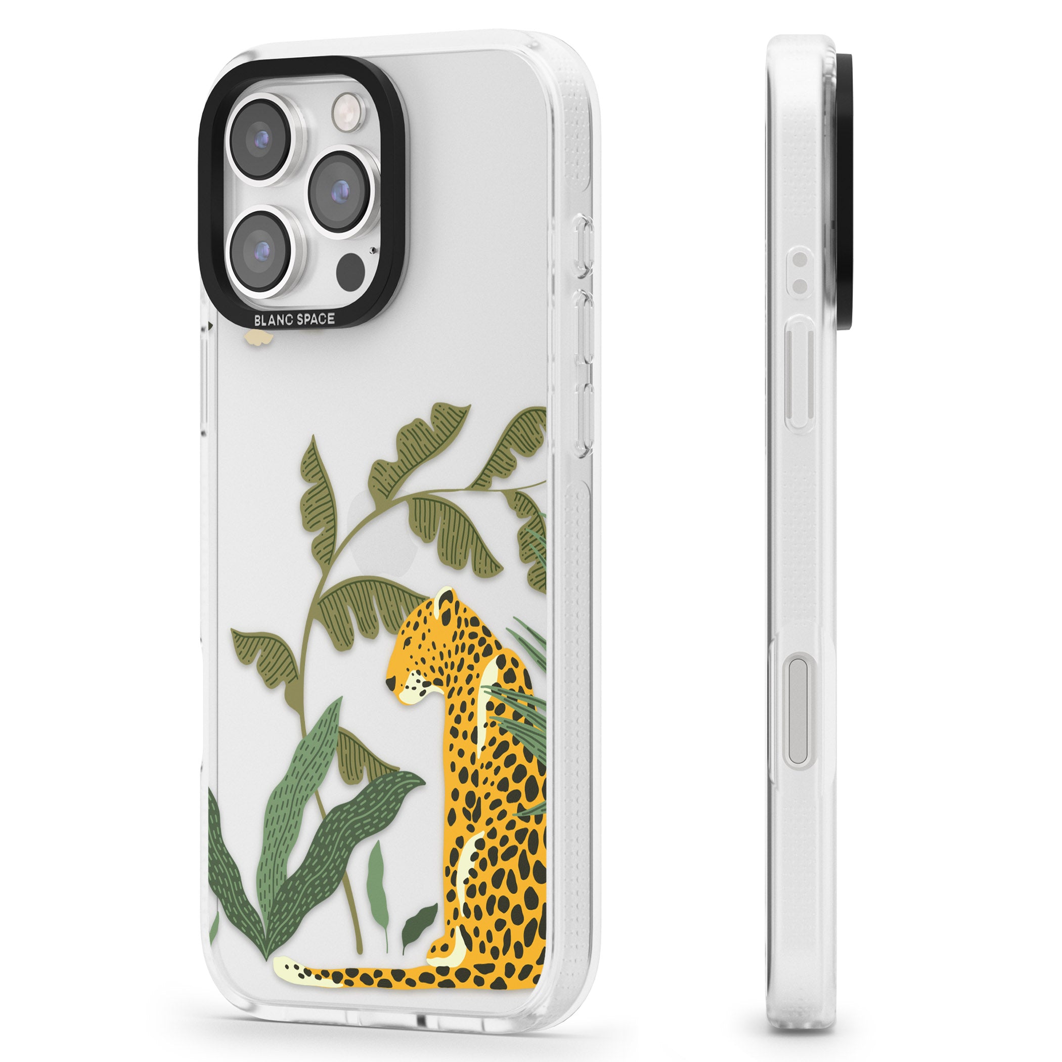 Large Jaguar Clear Jungle Cat Pattern iPhone 16 Pro Max / 16 Pro Clear Case Impact Air - Blanc Space
