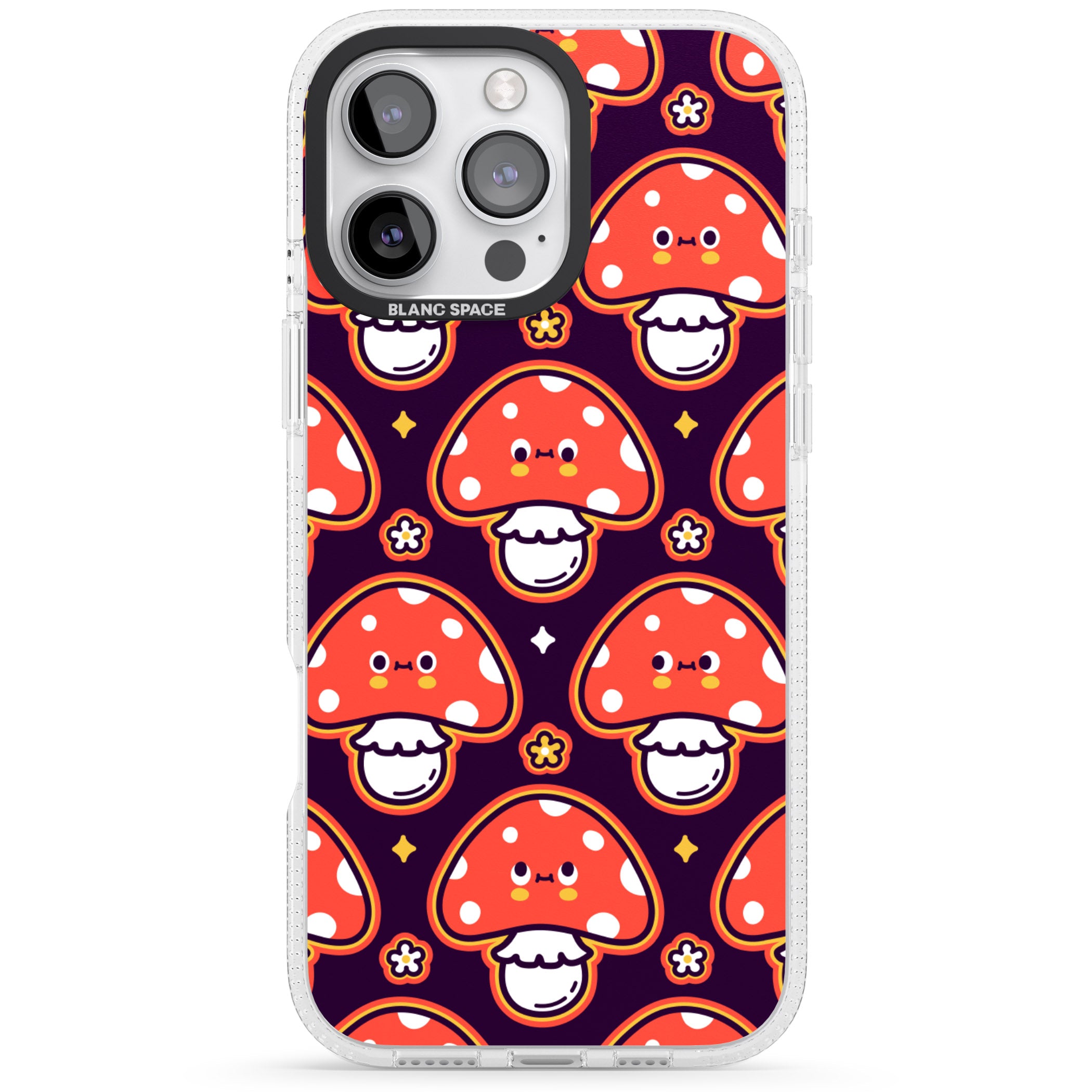 Mushroom Kawaii Pattern iPhone 16 Pro Max / 16 Pro Clear Case Impact Air - Blanc Space