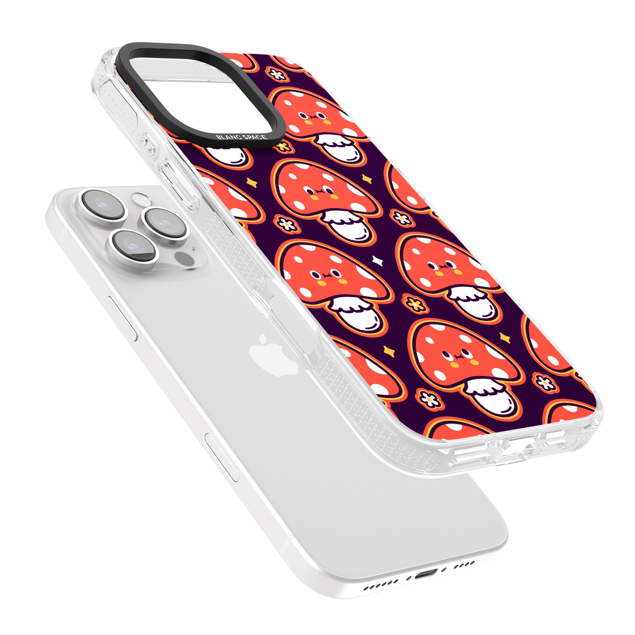 Mushroom Kawaii Pattern iPhone 16 Pro Max / 16 Pro Clear Case Impact Air - Blanc Space