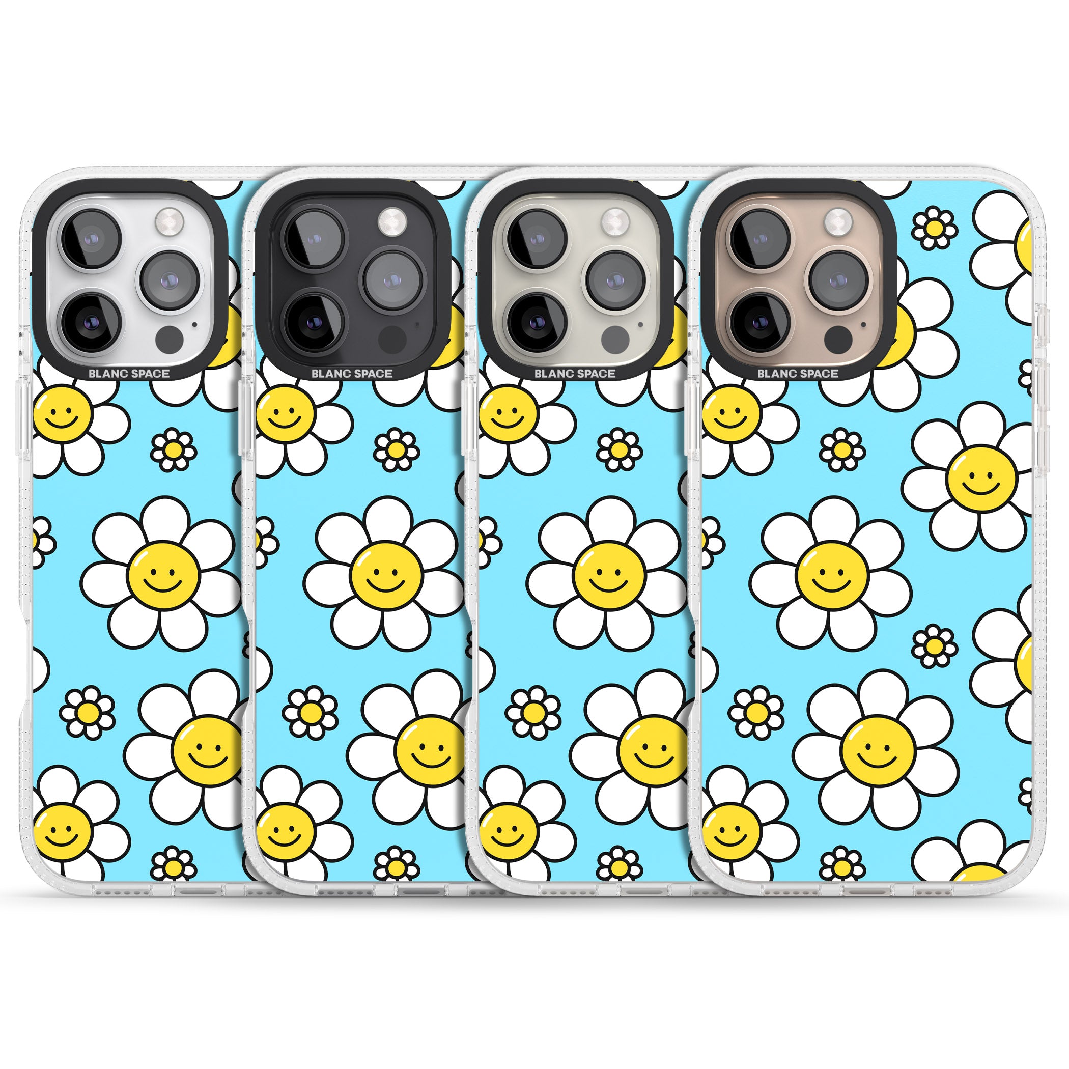 Daisy Faces Kawaii Pattern iPhone 16 Pro Max / 16 Pro Clear Case Impact Air - Blanc Space