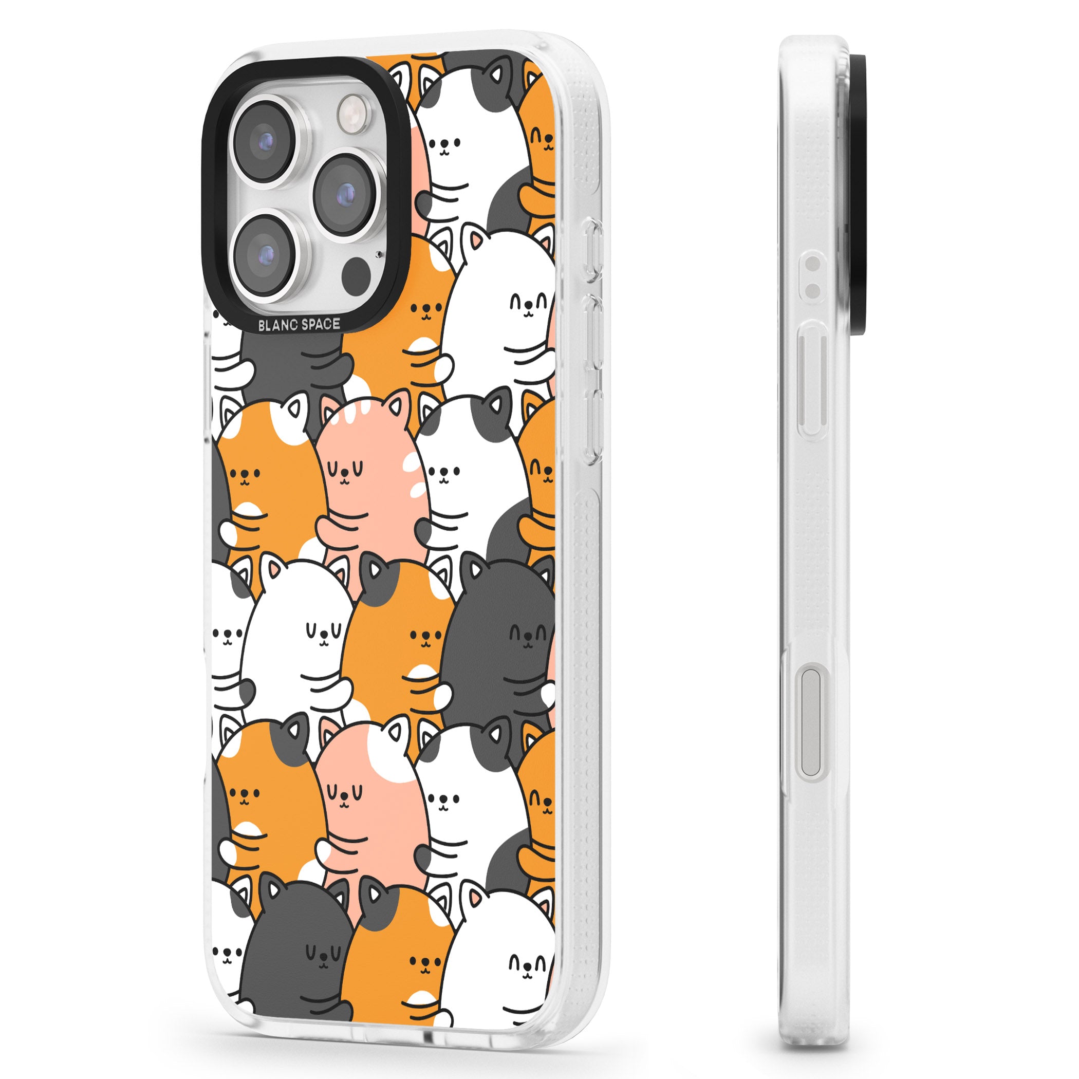 Spooning Cats Kawaii Pattern iPhone 16 Pro Max / 16 Pro Clear Case Impact Air - Blanc Space