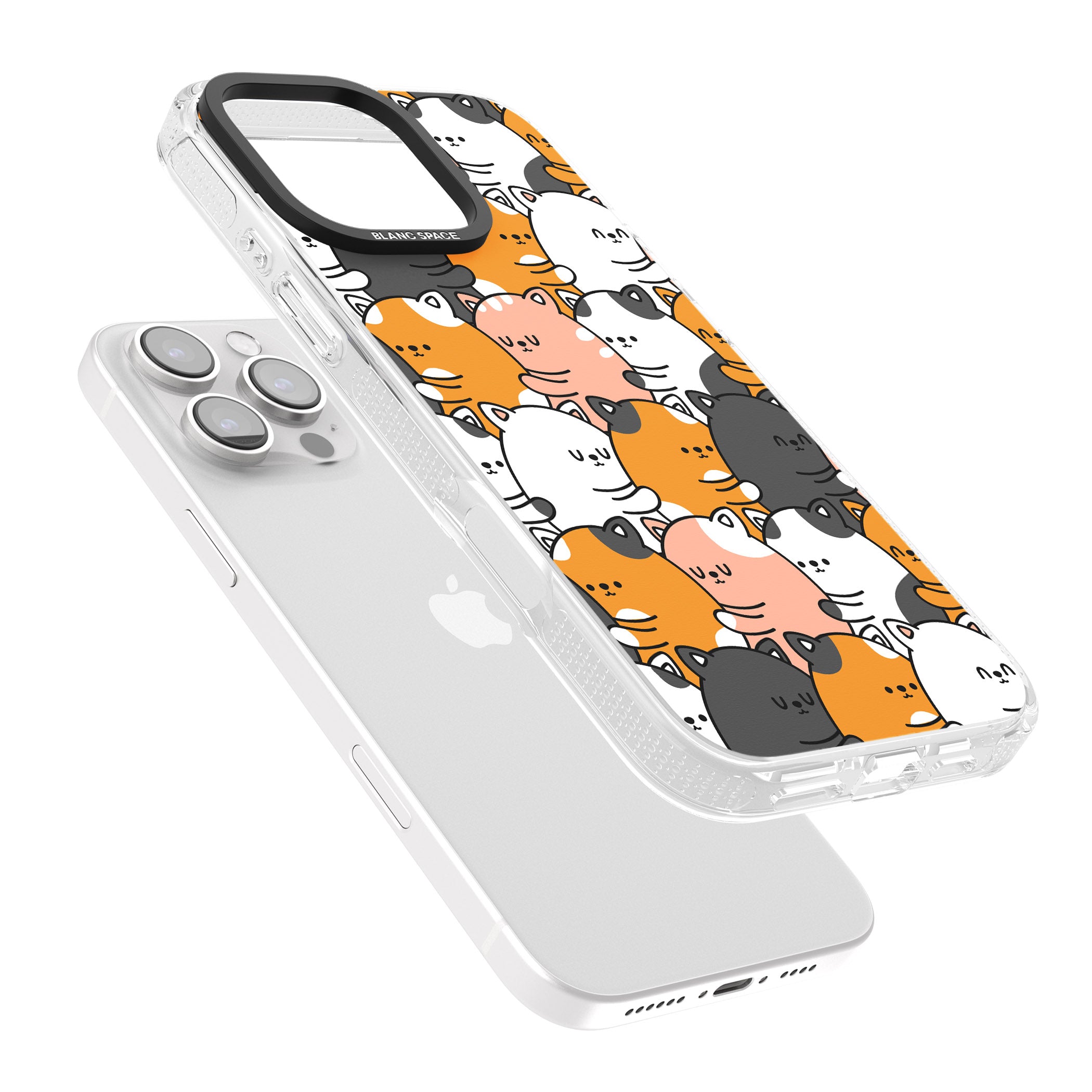 Spooning Cats Kawaii Pattern iPhone 16 Pro Max / 16 Pro Clear Case Impact Air - Blanc Space