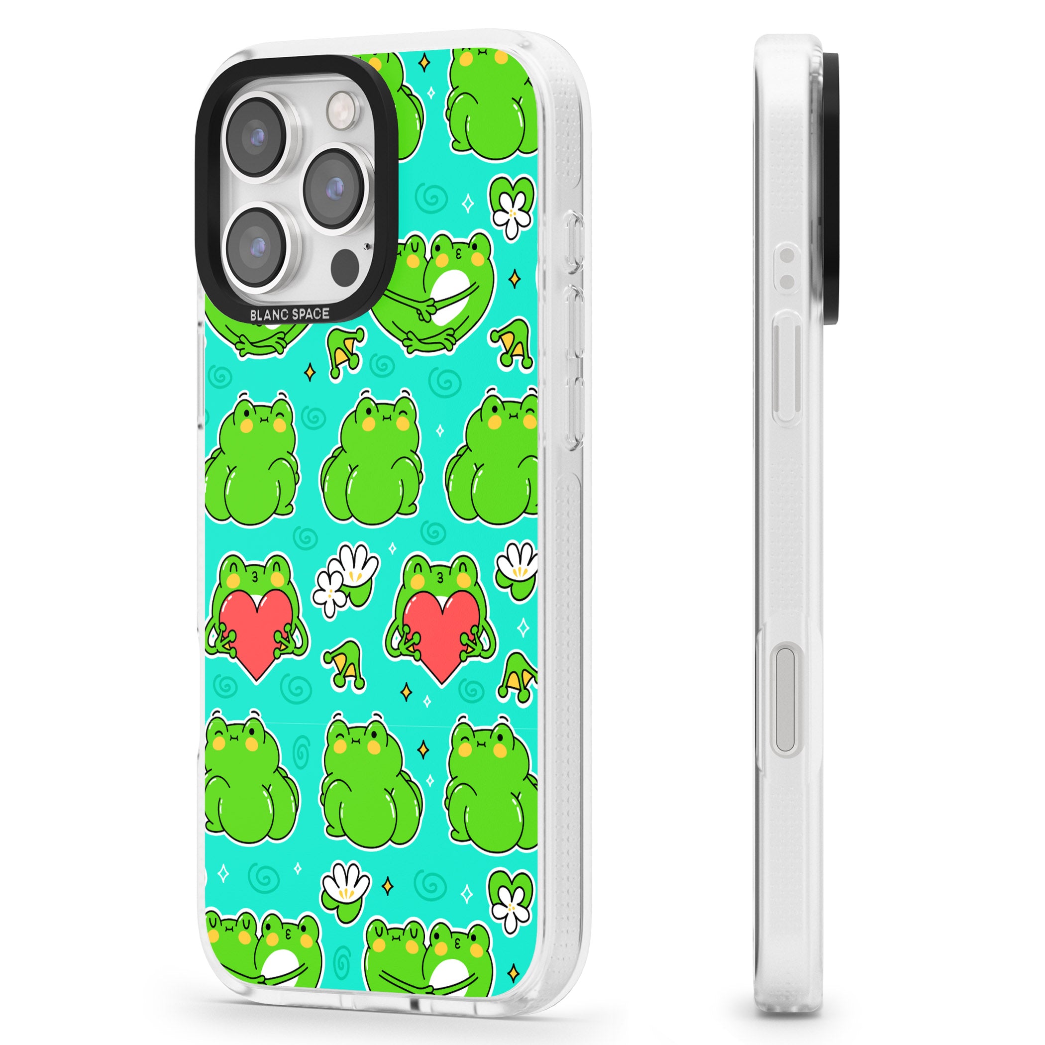Frog Booty Kawaii Pattern iPhone 16 Pro Max / 16 Pro Clear Case Impact Air - Blanc Space