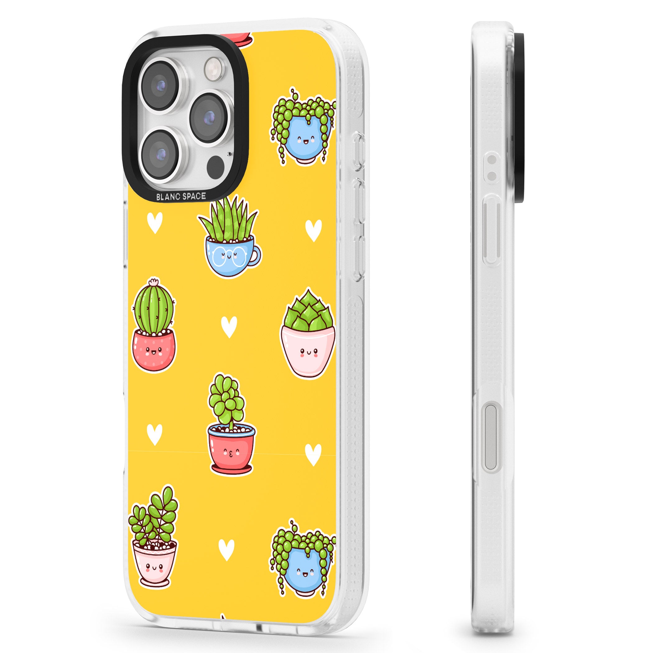 Plant Faces Kawaii Pattern iPhone 16 Pro Max / 16 Pro Clear Case Impact Air - Blanc Space