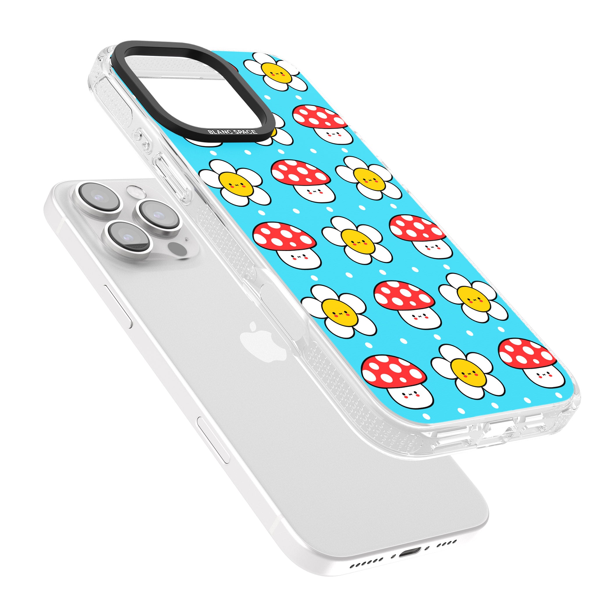 Shroom Bunnies Kawaii Pattern iPhone 16 Pro Max / 16 Pro Clear Case Impact Air - Blanc Space