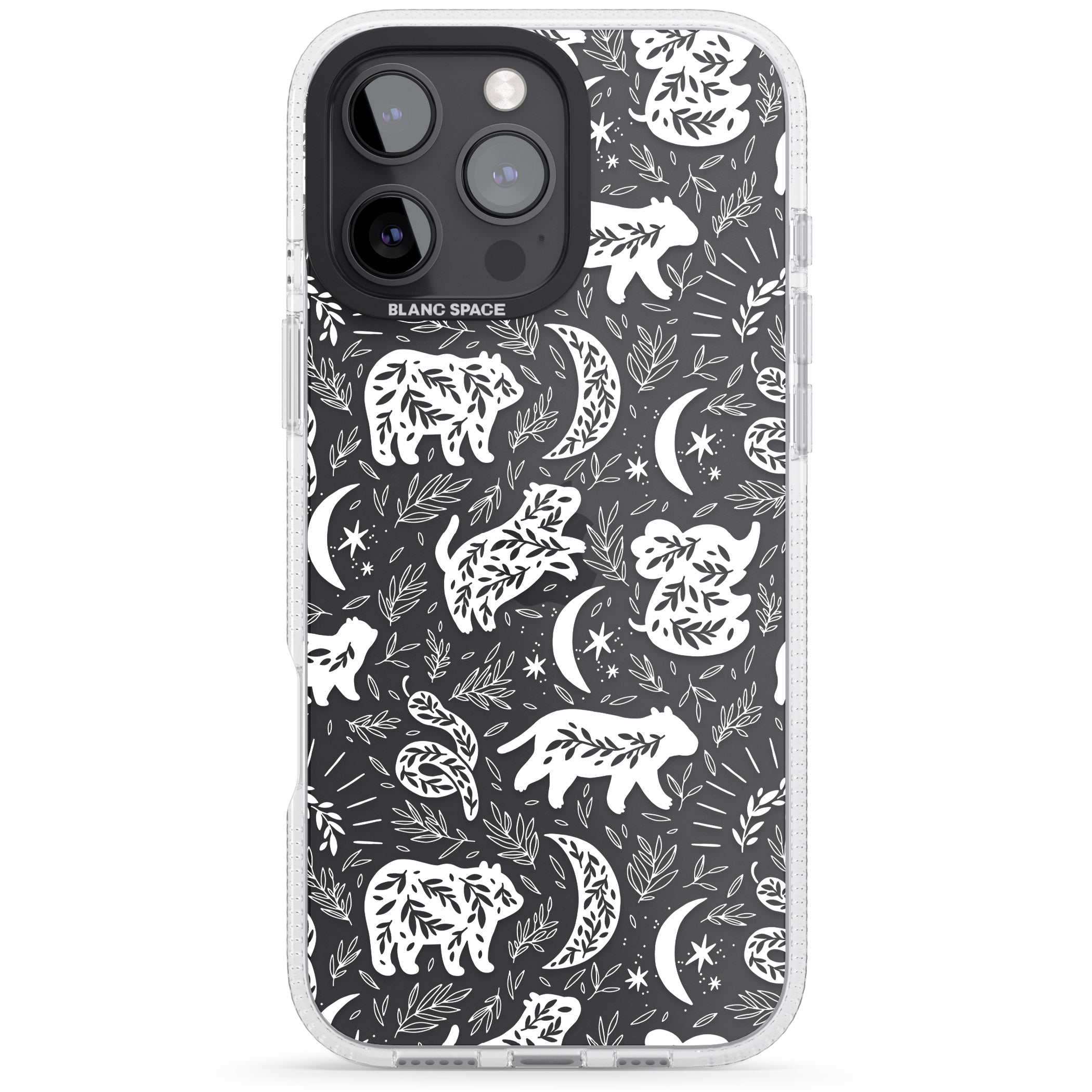 Forest Animal Silhouettes: White/Clear iPhone 16 Pro Max / 16 Pro Clear Case Impact Air - Blanc Space