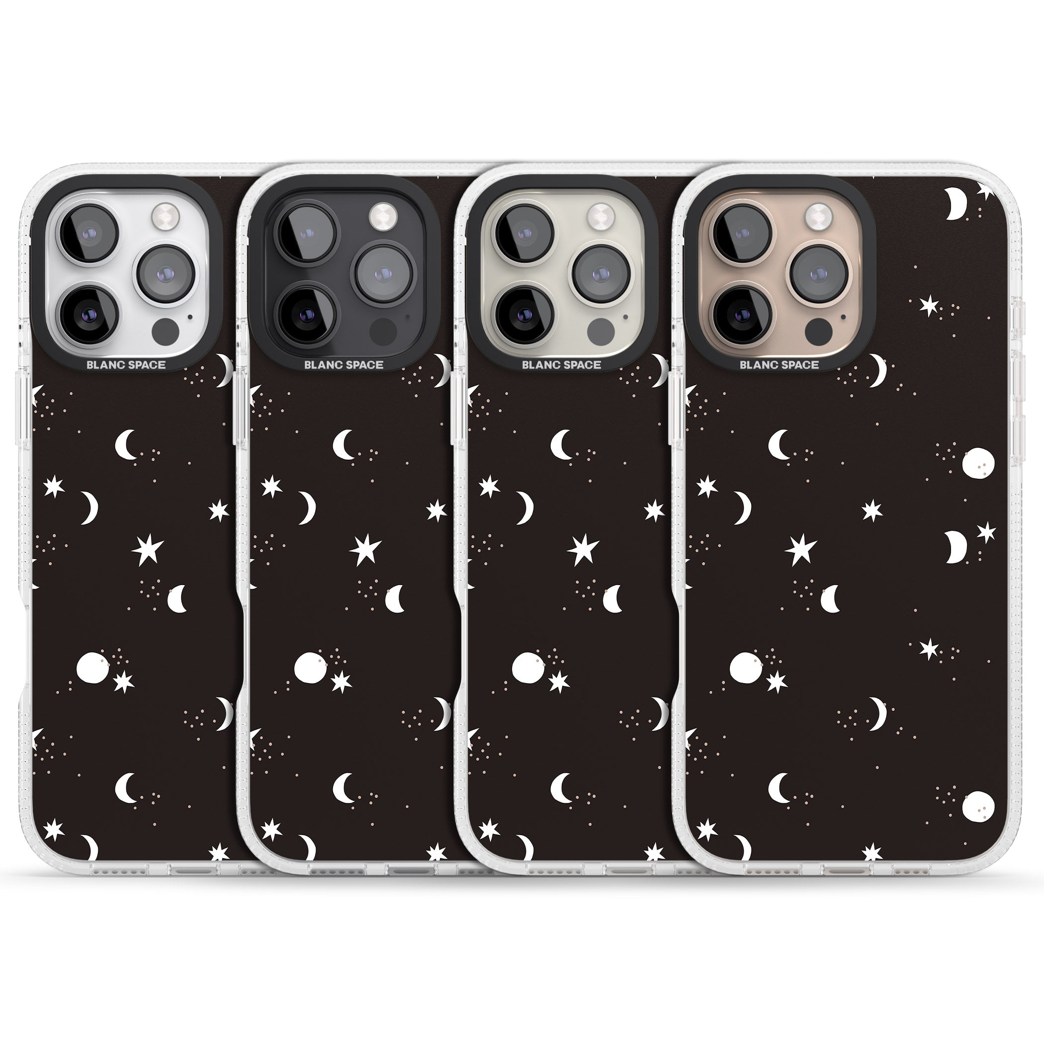 Funky Moons & Stars iPhone 16 Pro Max / 16 Pro Clear Case Impact Air - Blanc Space