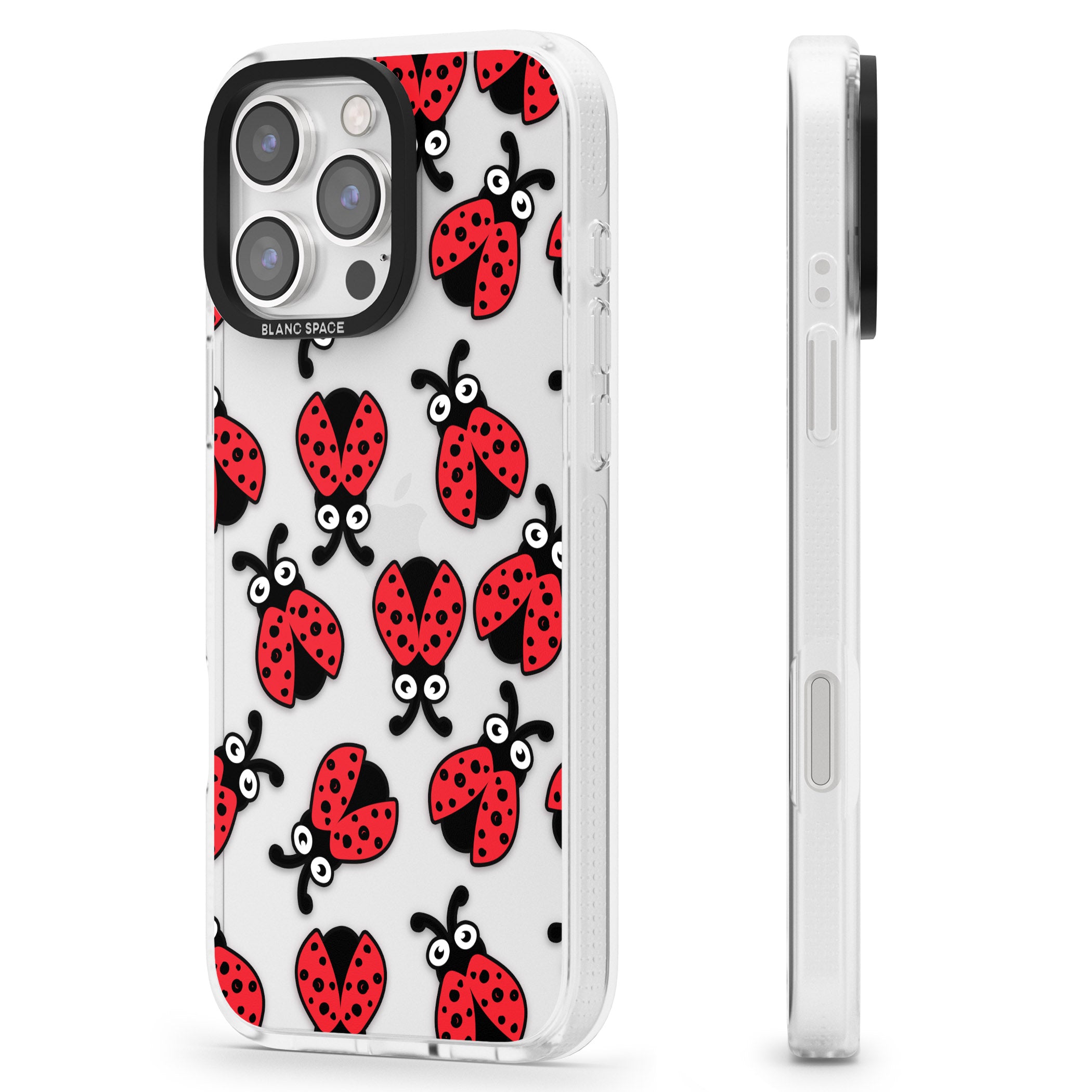 Ladybug Pattern iPhone 16 Pro Max / 16 Pro Clear Case Impact Air - Blanc Space