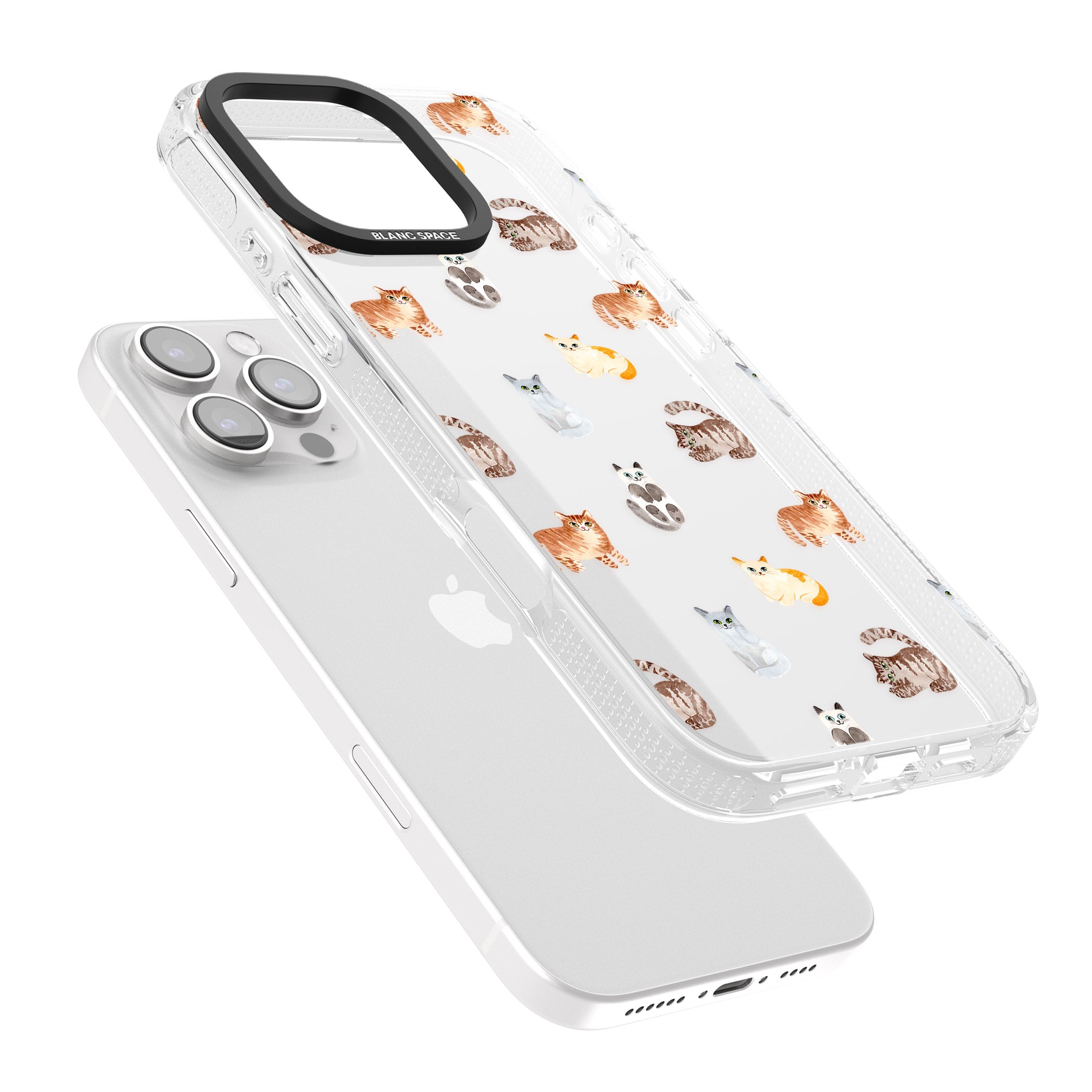 Cute Cat Pattern - Clear iPhone 16 Pro Max / 16 Pro Clear Case Impact Air - Blanc Space